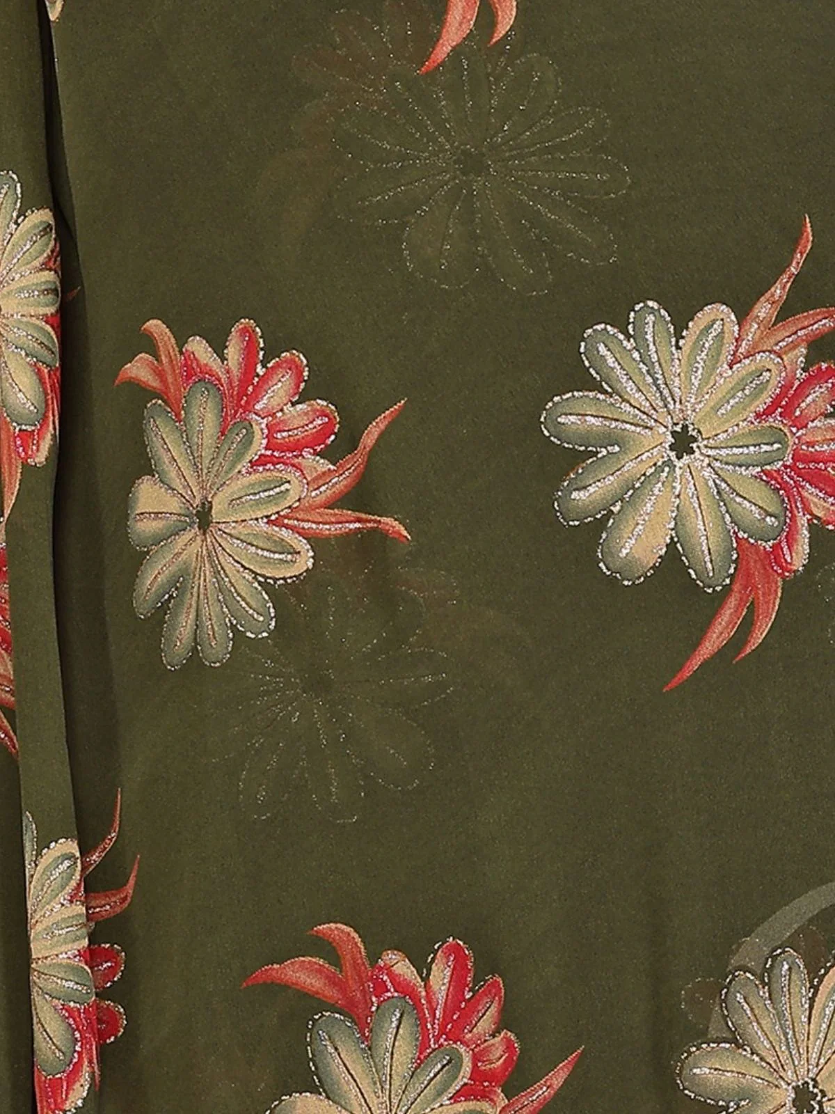 Odette Olive Green Silk Blend Floral Print Saree For Women - Image 5
