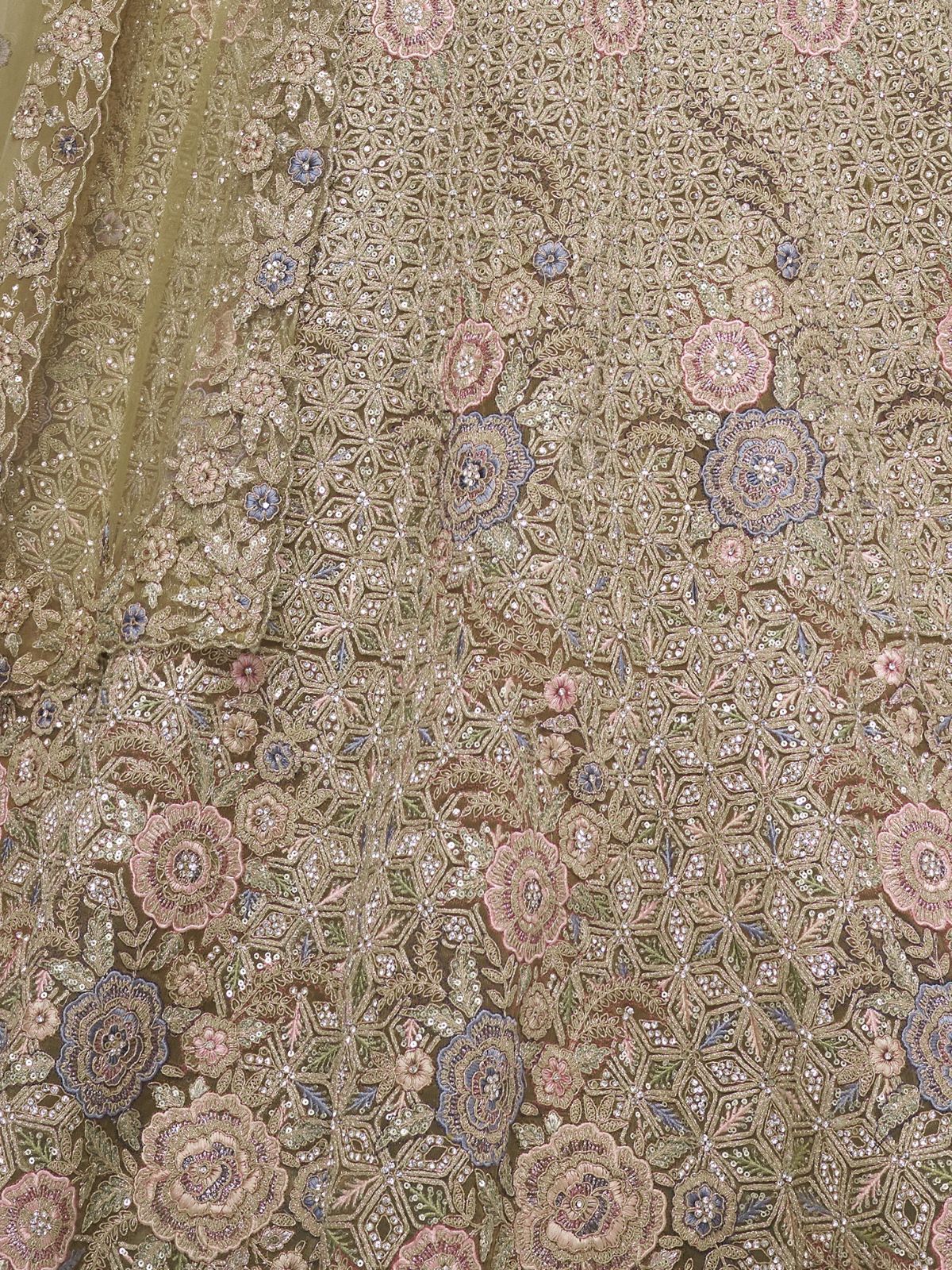 Odette Olive Green Soft Net Embroidered Semi Stitched Lehenga With Unstitched Blouse For Women - Image 6