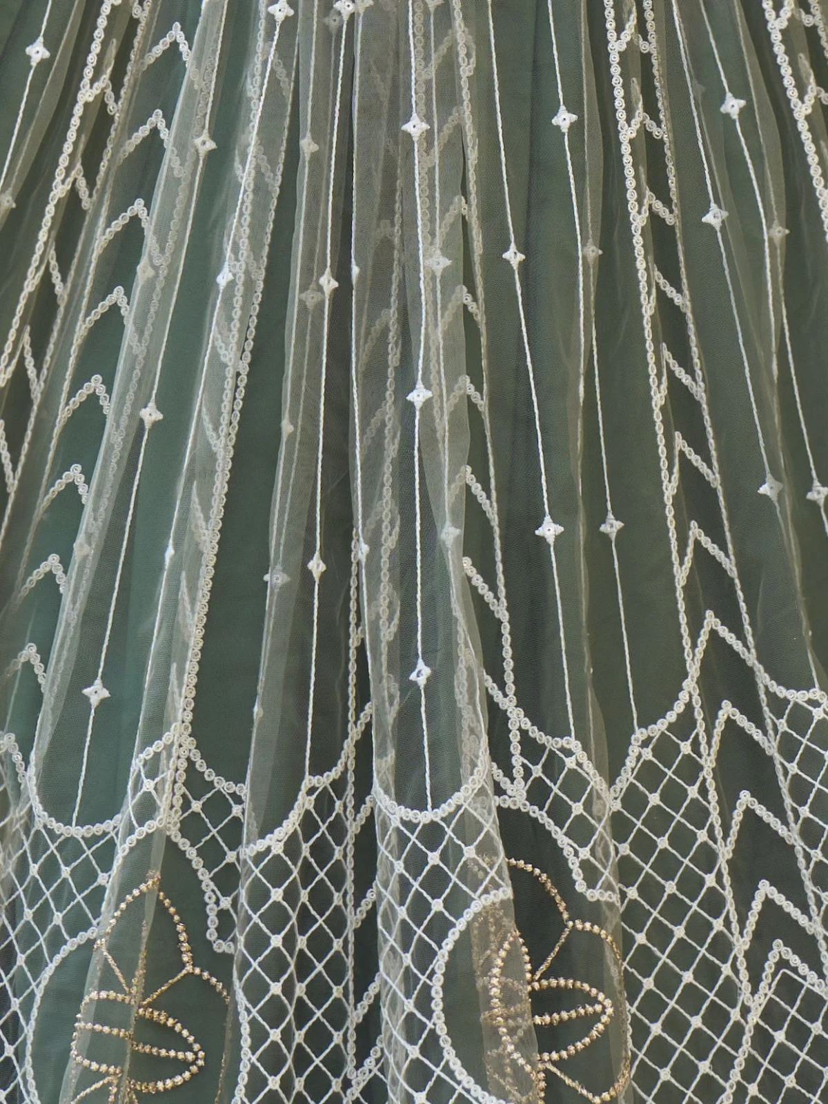 Odette Olive Net Embroidered Semi Stitched Lehenga For Women - Image 4