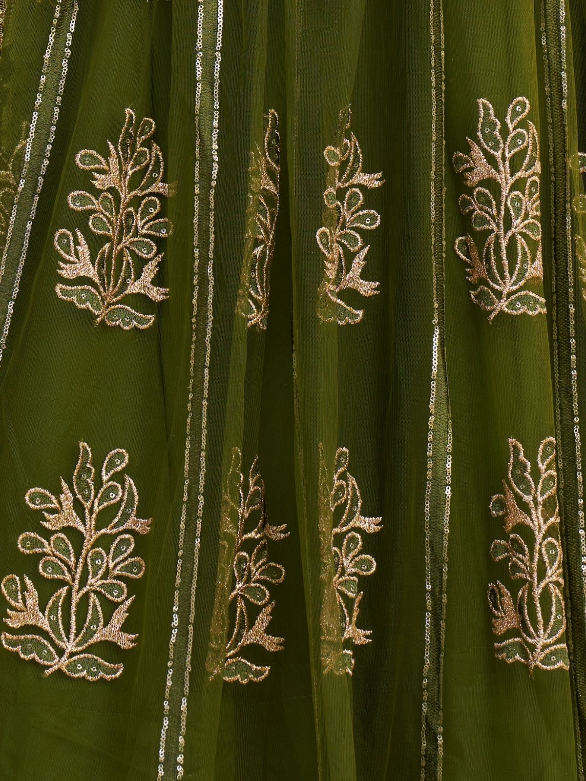 Odette Olive Net Embroidered Semi Stitched Lehenga For Women - Image 5