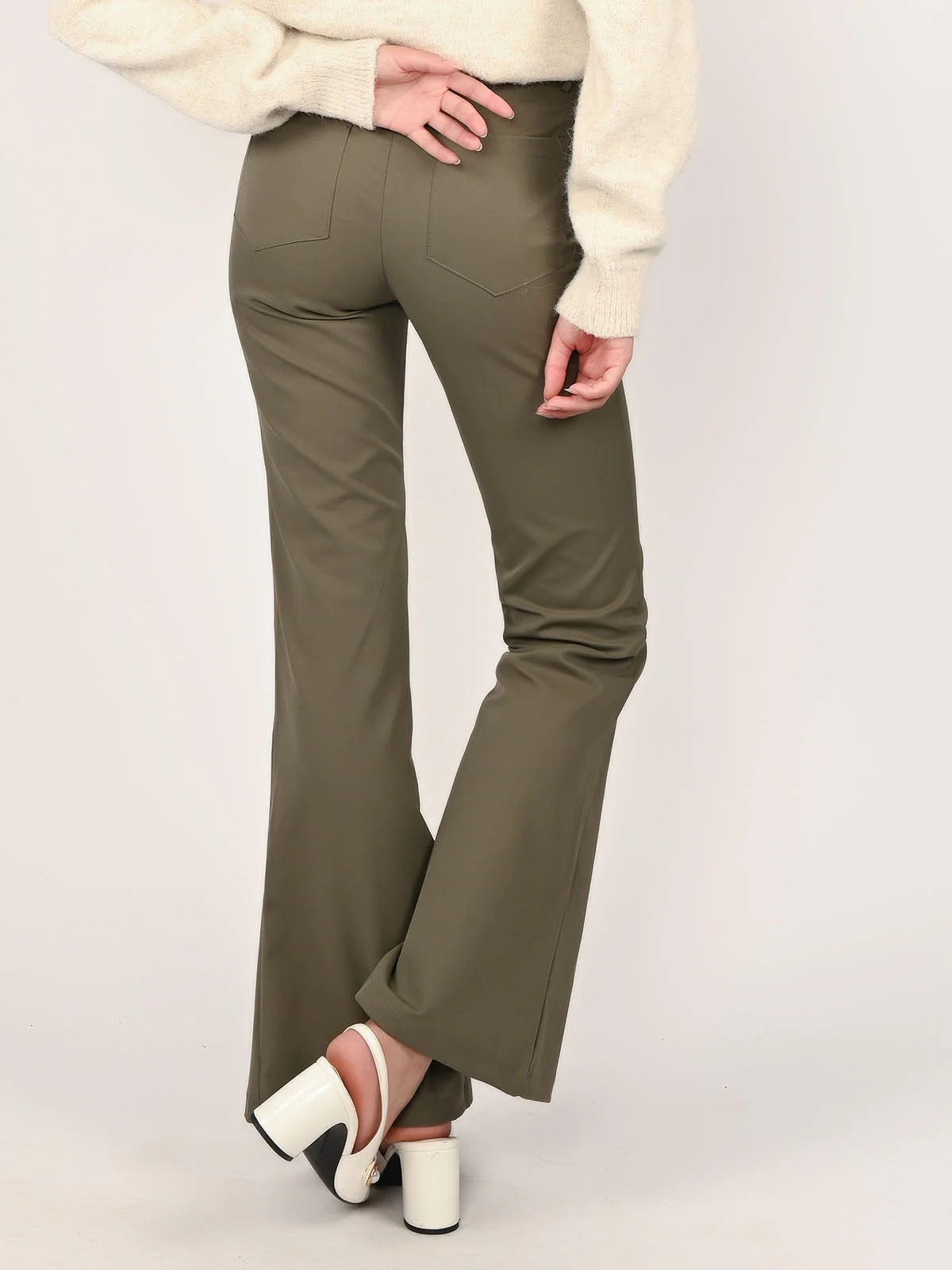 Odette Olive Polyester Solid Trouser For Women - Image 3