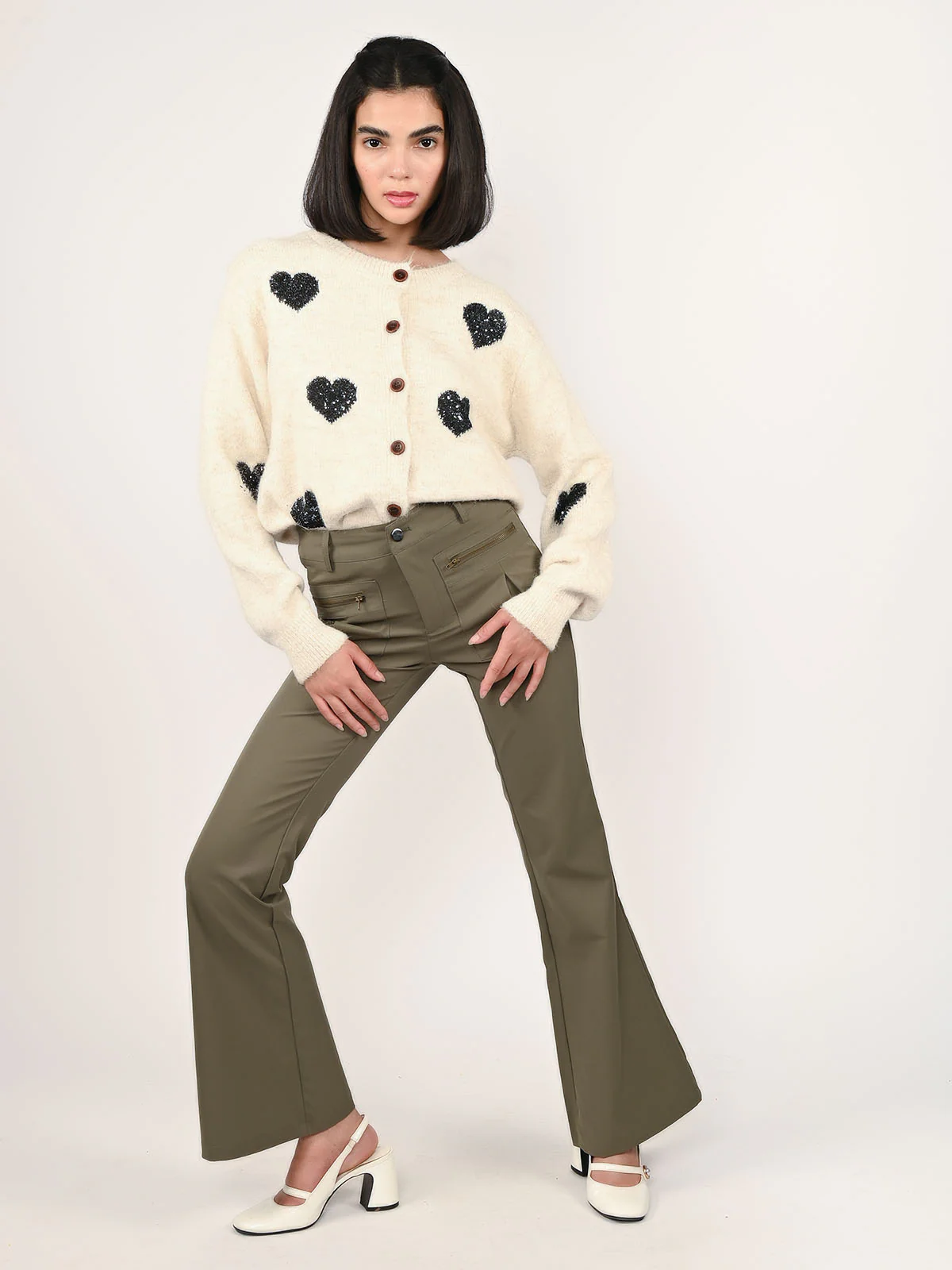 Odette Olive Polyester Solid Trouser For Women - Image 4
