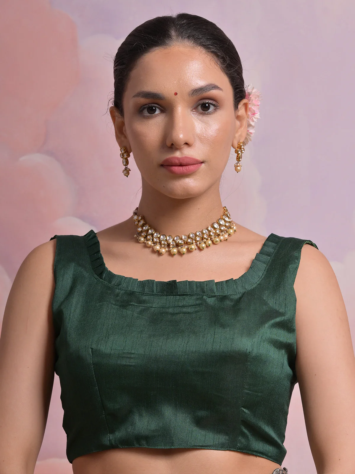 Odette Green Printed Georgette  Saree With Unstitched Blouse For Women - Image 5