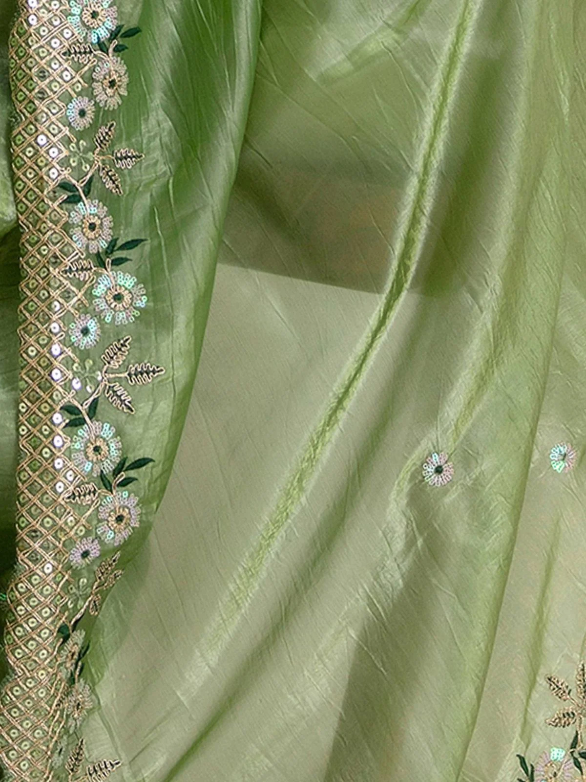 Odette Olive Silk Blend Embroidered Solid Saree For Women - Image 5