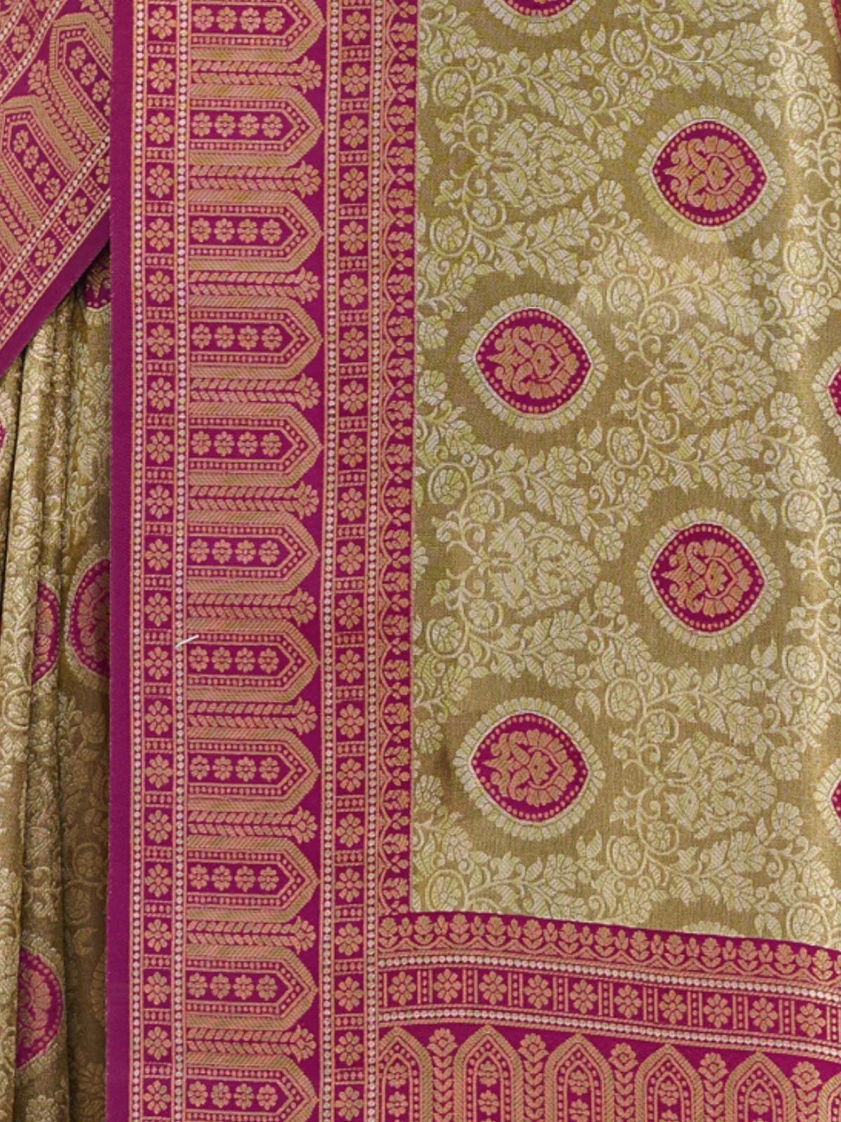 Odette Olive Silk Blend Woven Banarasi Saree For Women - Image 5