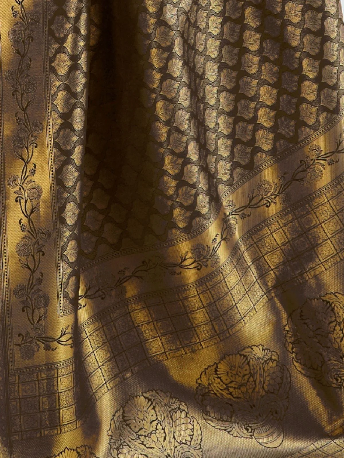 Odette Olive Silk Blend Woven Saree With Unstitched Blouse For Women - Image 3