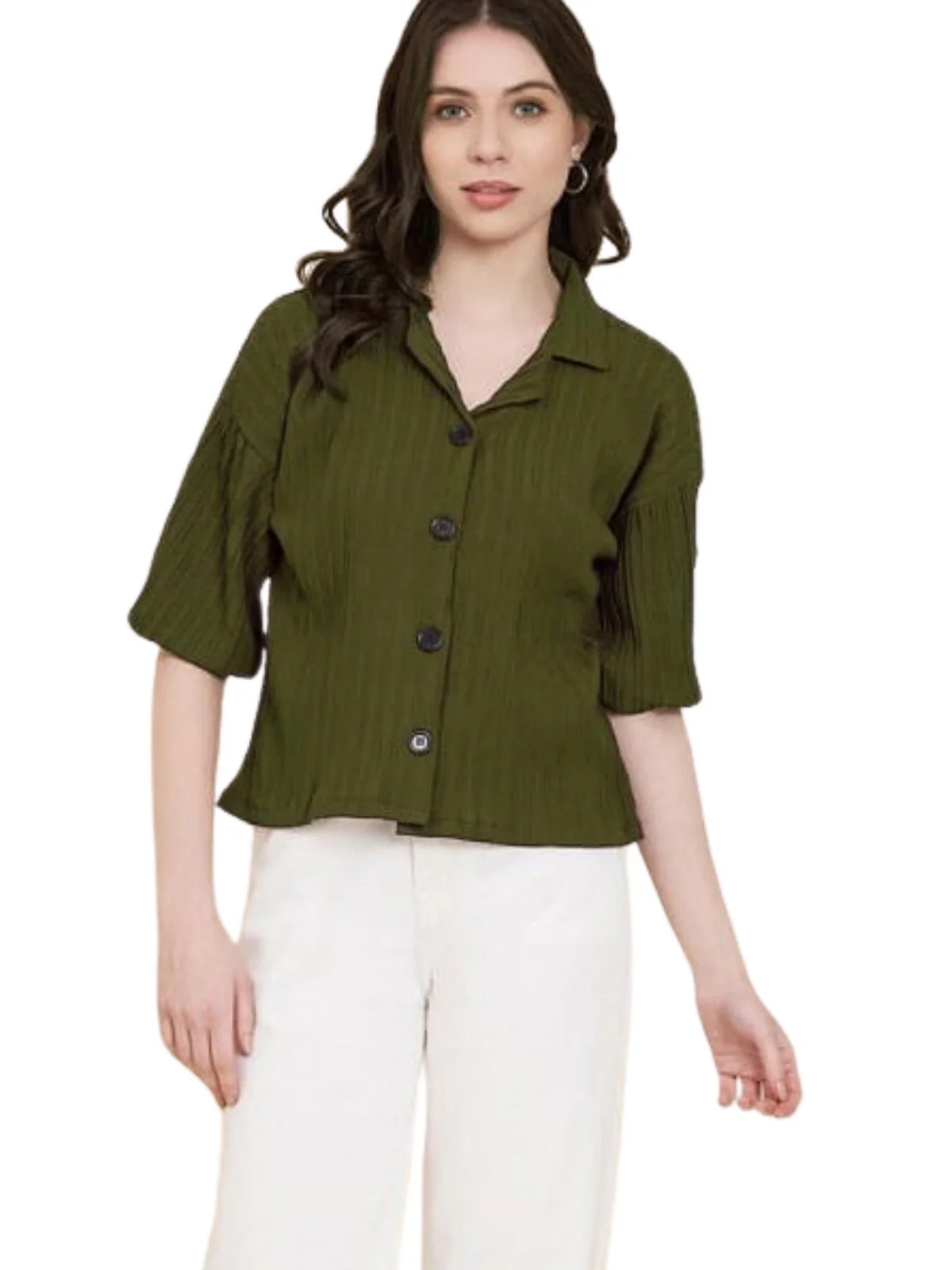 Odette Olive Sugarcane Solid Shirt For Women - Image 2