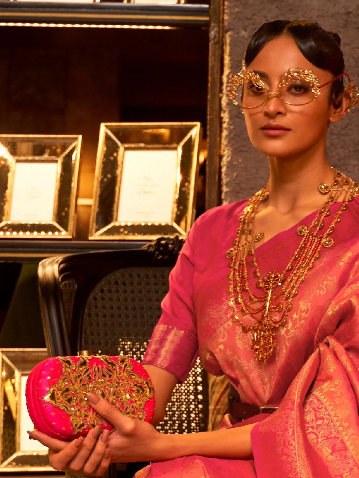 Odette Orange And Pink Woven Design Silk Blend Saree With Unstitched Blouse For Women - Image 3