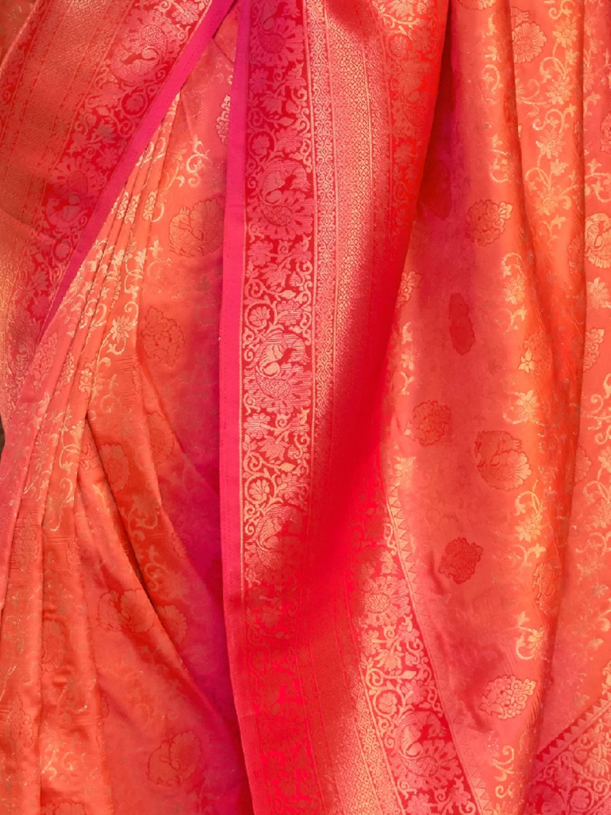 Odette Orange And Pink Woven Design Silk Blend Saree With Unstitched Blouse For Women - Image 4