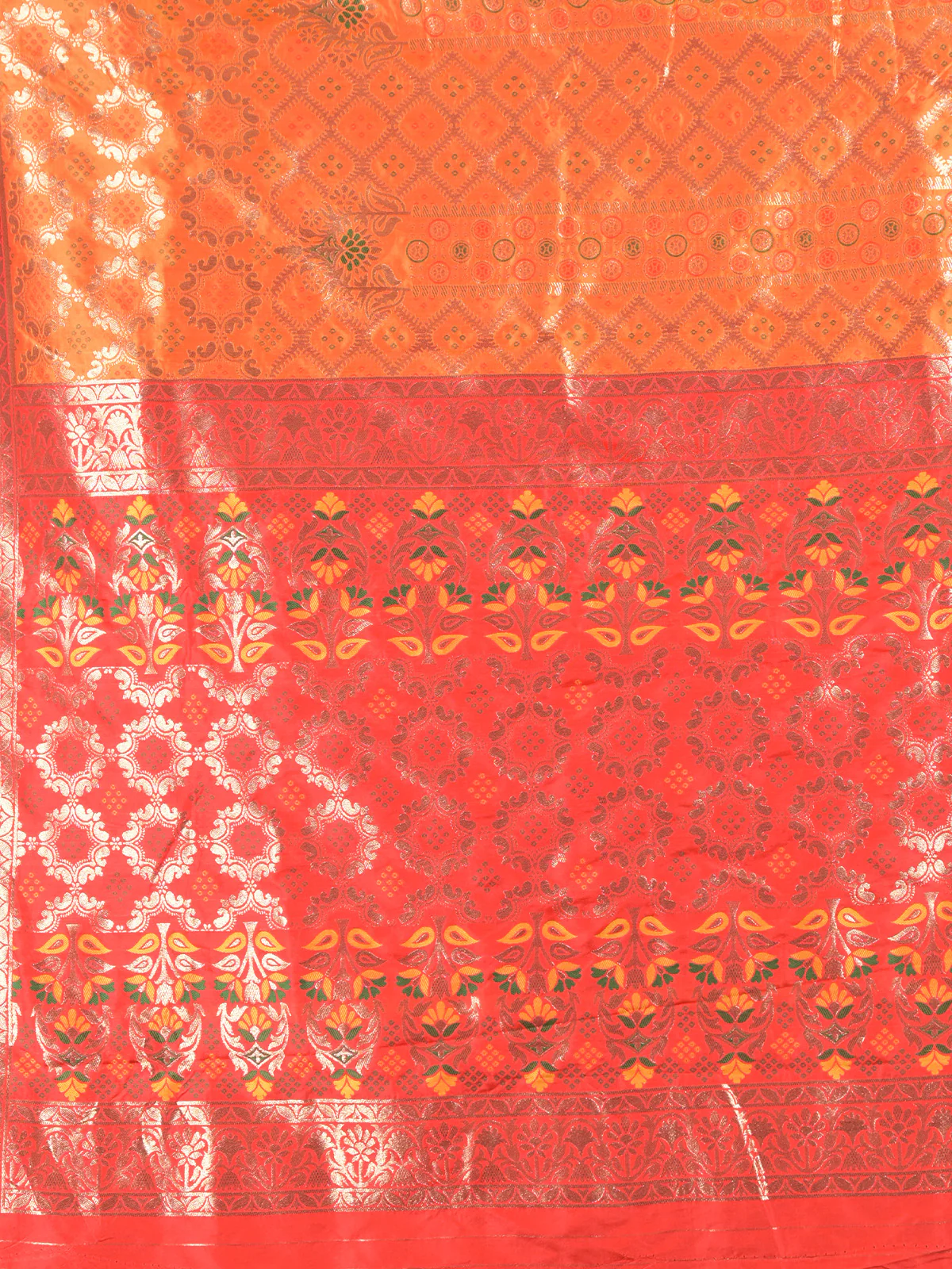 Odette Orange And Red Woven Silk Blend Saree With Unstitched Blouse For Women - Image 5