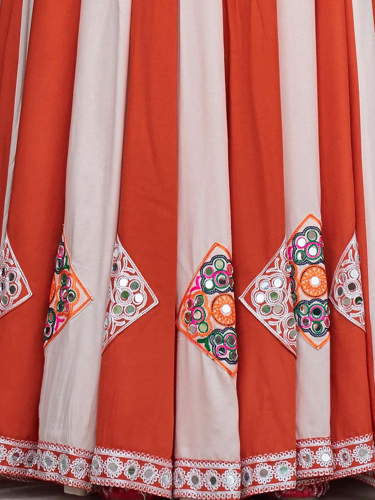 Odette Orange And White Rayon Embroidered Stitched Lehenga With Blouse For Women - Image 6