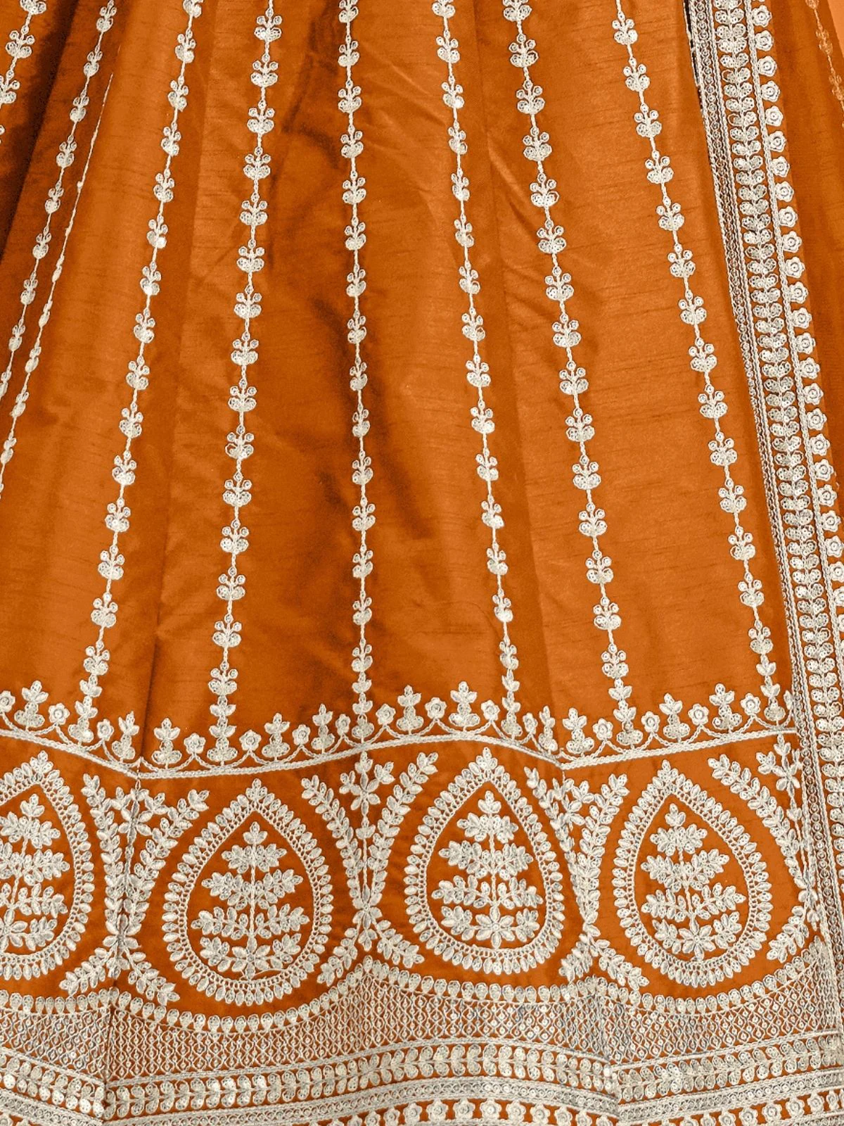 Odette Orange Art Silk Embellished Semi-Stitched lehenga For Women - Image 5