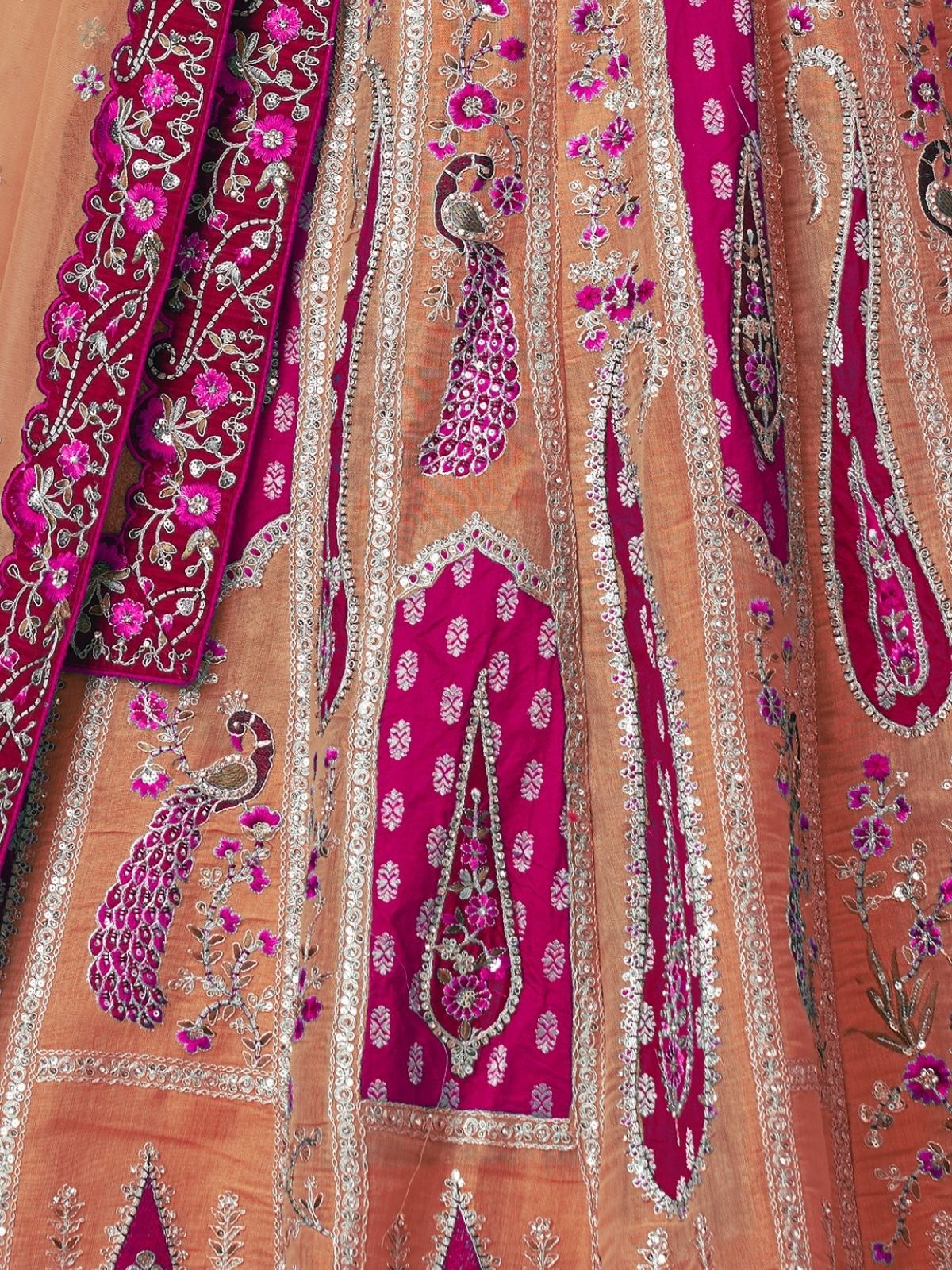 Odette Orange Banarasi Silk Embroidered Semi-Stitched Lehenga For Women - Image 5