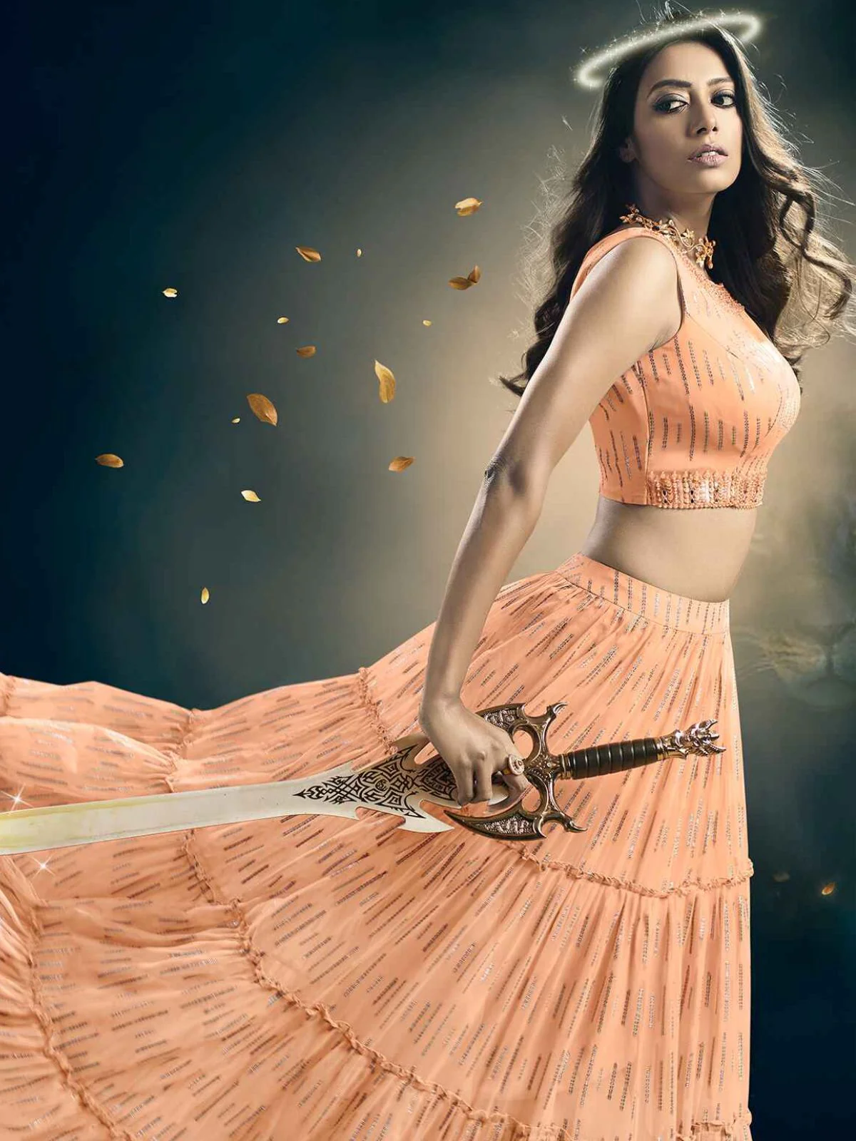 Odette Orange Art Silk Embellished Semi Stitched Lehenga With Unstitched Blouse For Women - Image 2