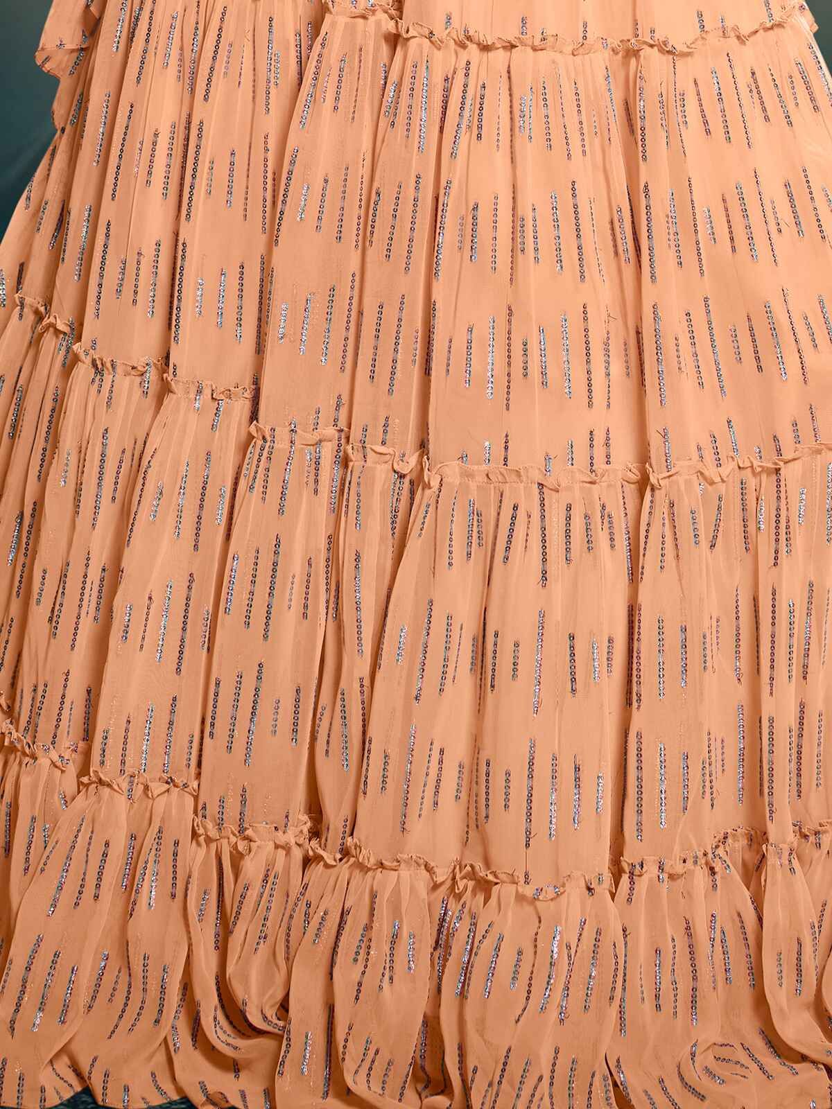 Odette Orange Art Silk Embellished Semi Stitched Lehenga With Unstitched Blouse For Women - Image 4