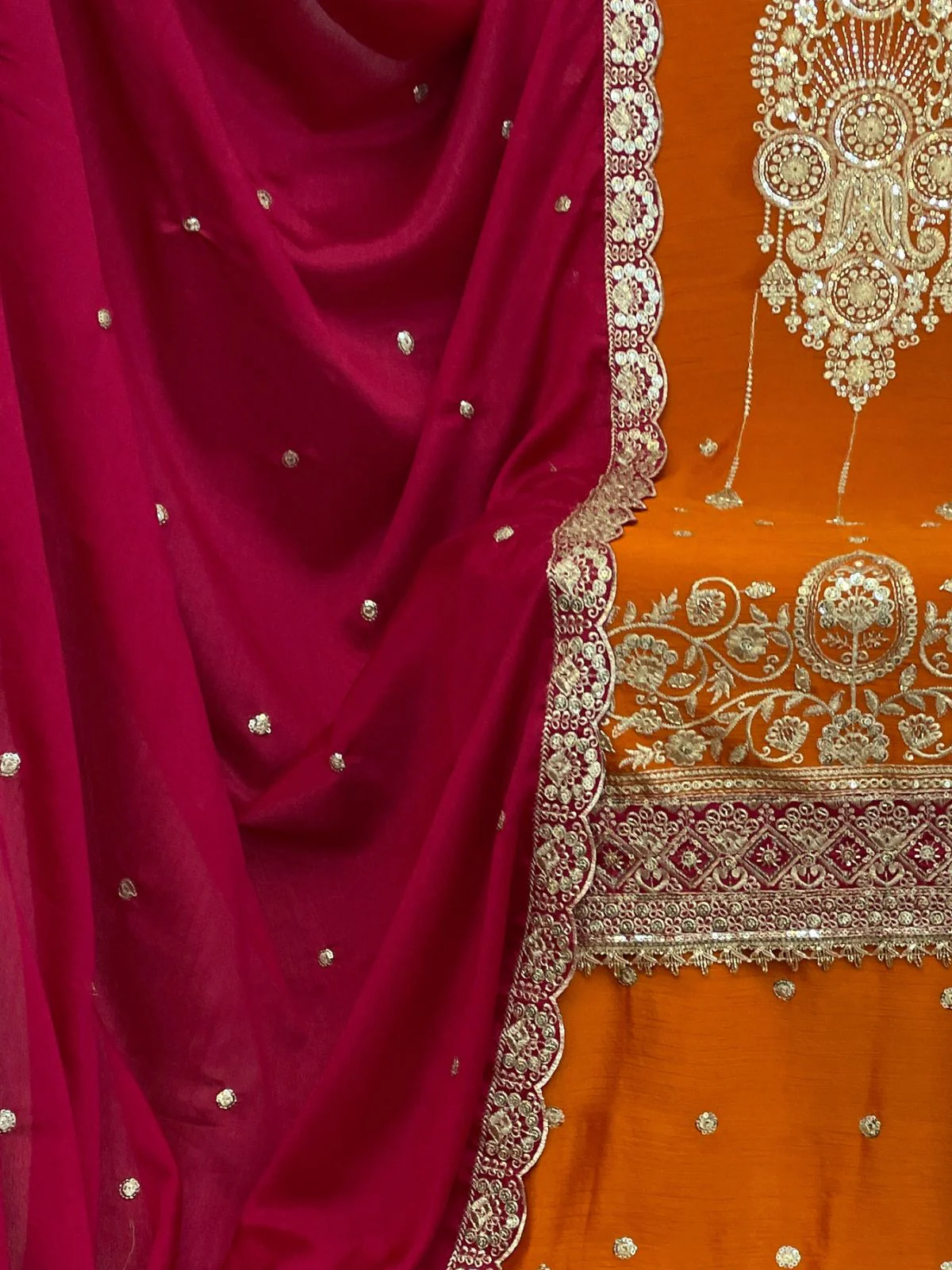 Odette Orange Chinon Embroidered Semi-Sitched Kurta Set For Women - Image 3
