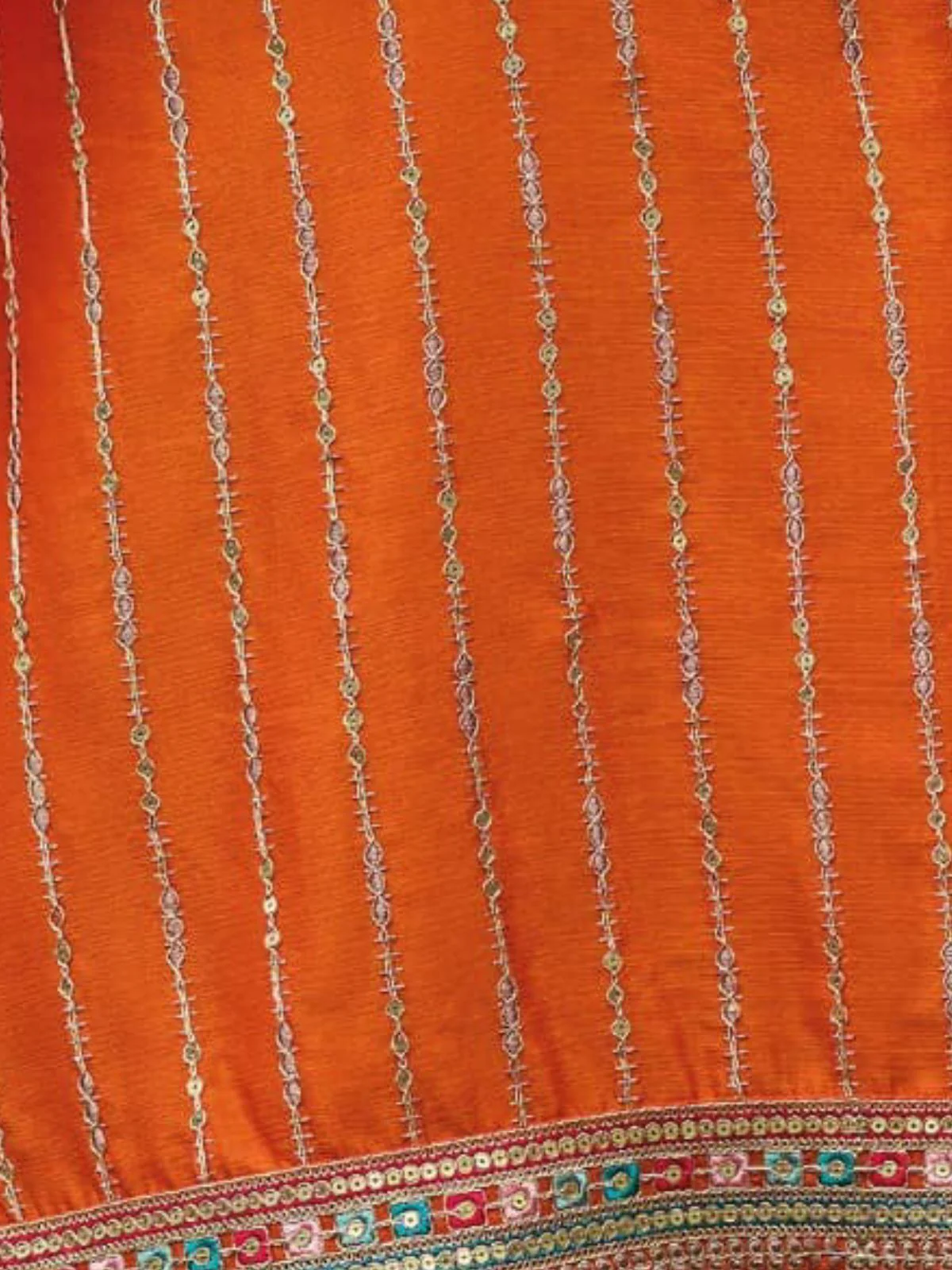Odette Orange Chinon Embroidered Stitched Kurta Set For Women - Image 3