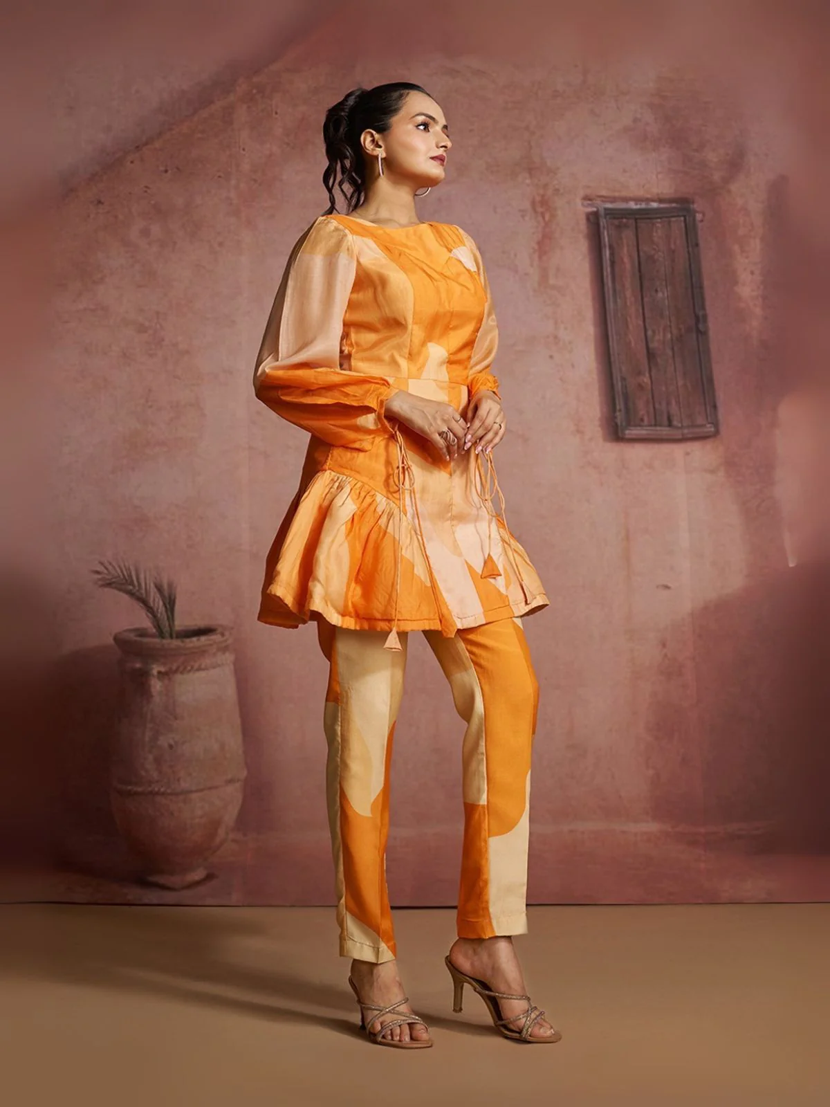 Odette Orange Cotton Blend Printed Co-ord Set For Women - Image 5