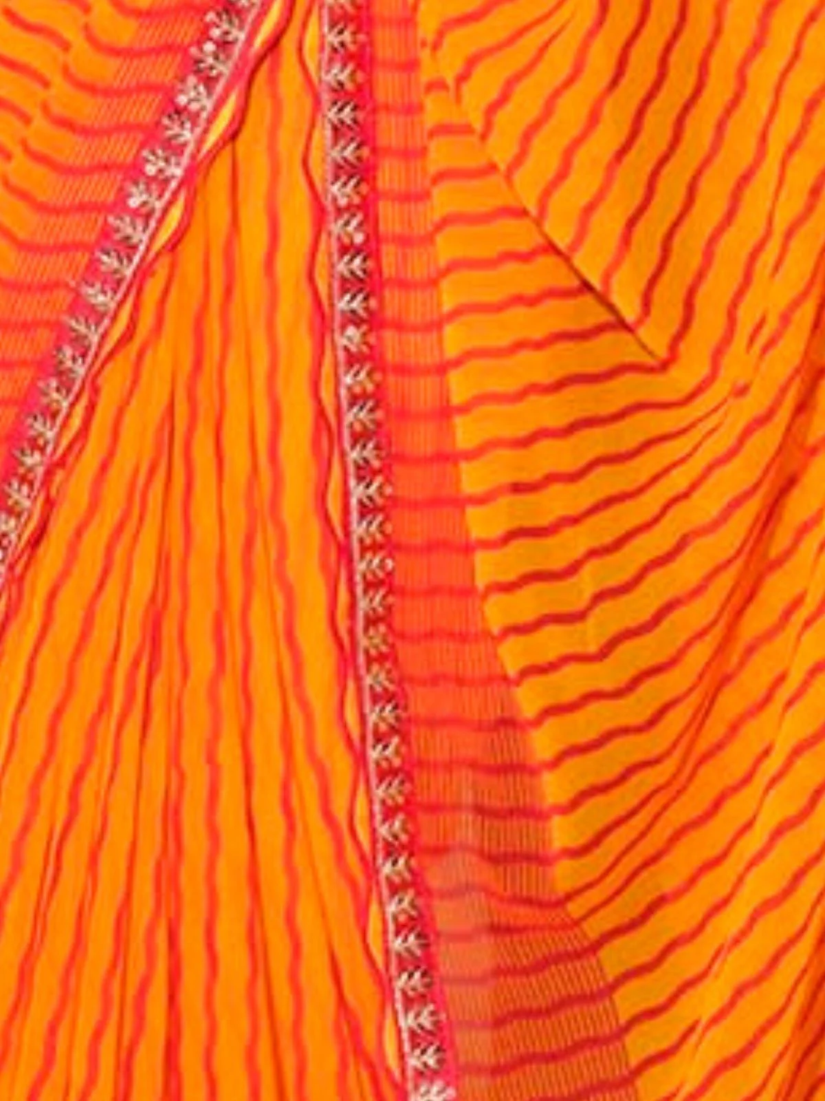 Odette Orange Cotton Linen Embellished Striped Saree For Women - Image 6