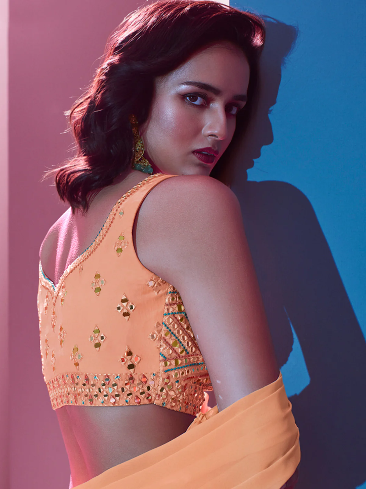 Odette Orange Georgette Embellished Semi Stitched Lehenga With Unstitched Blouse For Women - Image 6