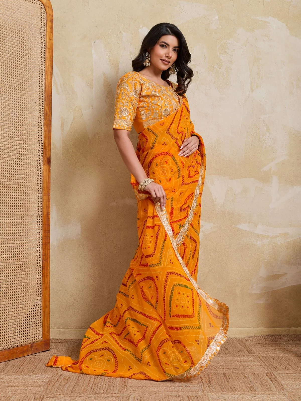 Odette Orange Georgette Printed Saree For Women - Image 2