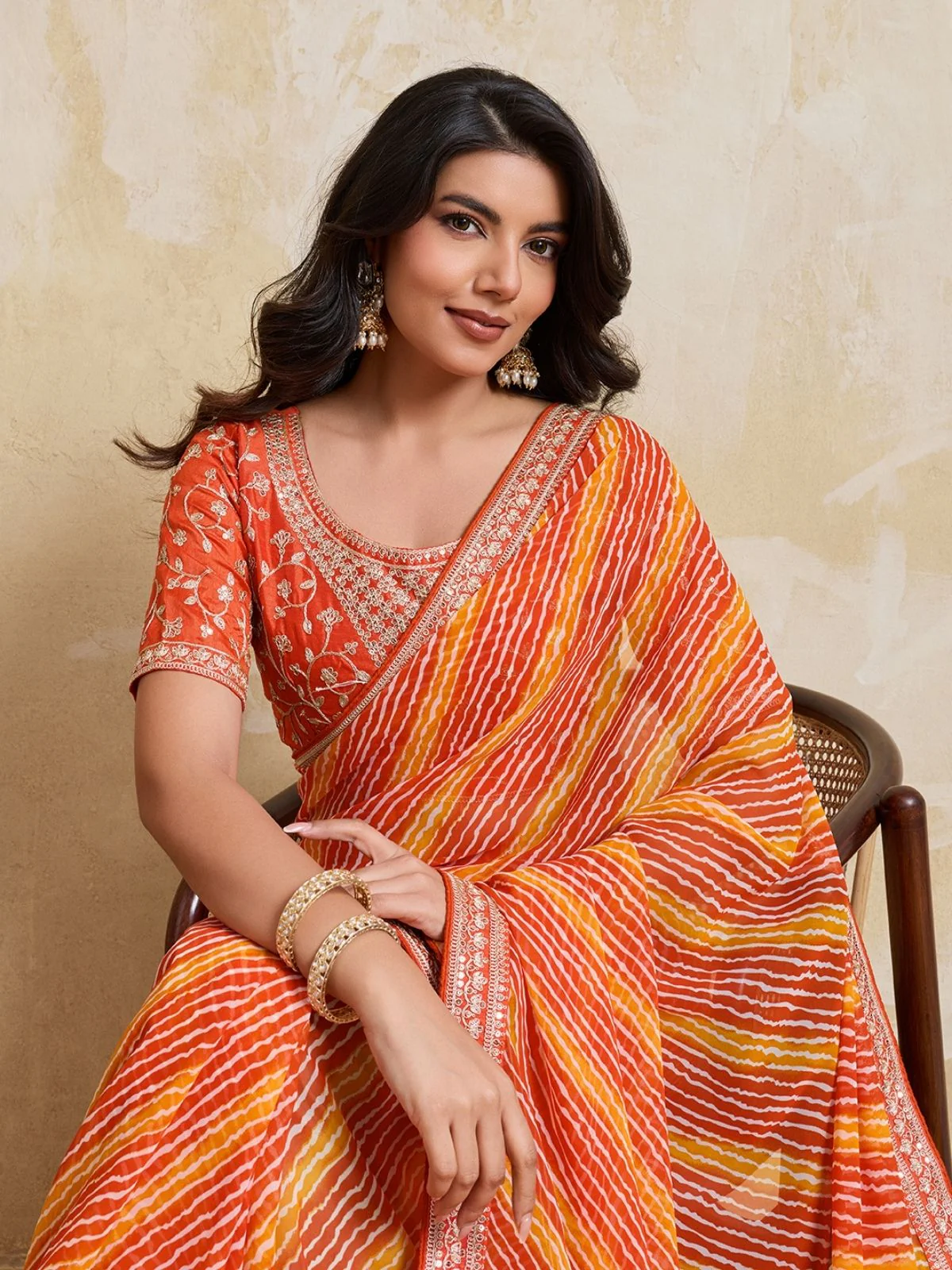 Odette Orange Georgette Printed Saree For Women - Image 4