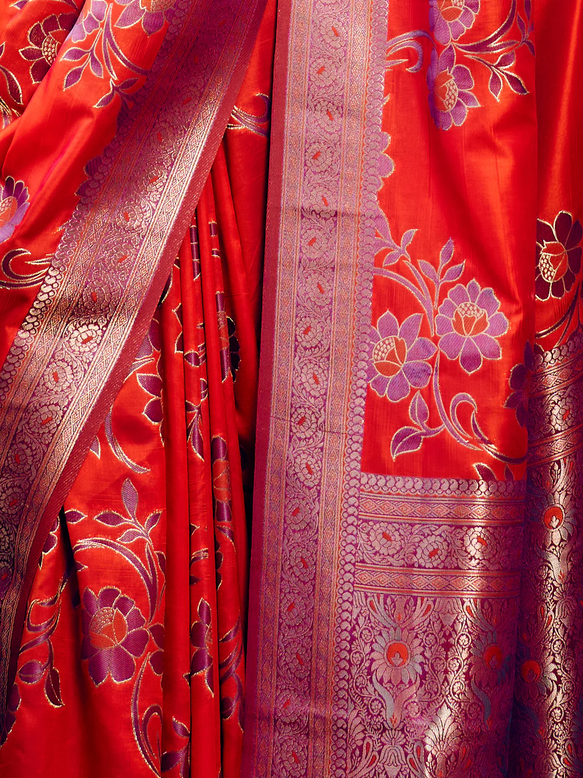 Odette Orange Handloom Woven Satin Saree For Women - Image 5