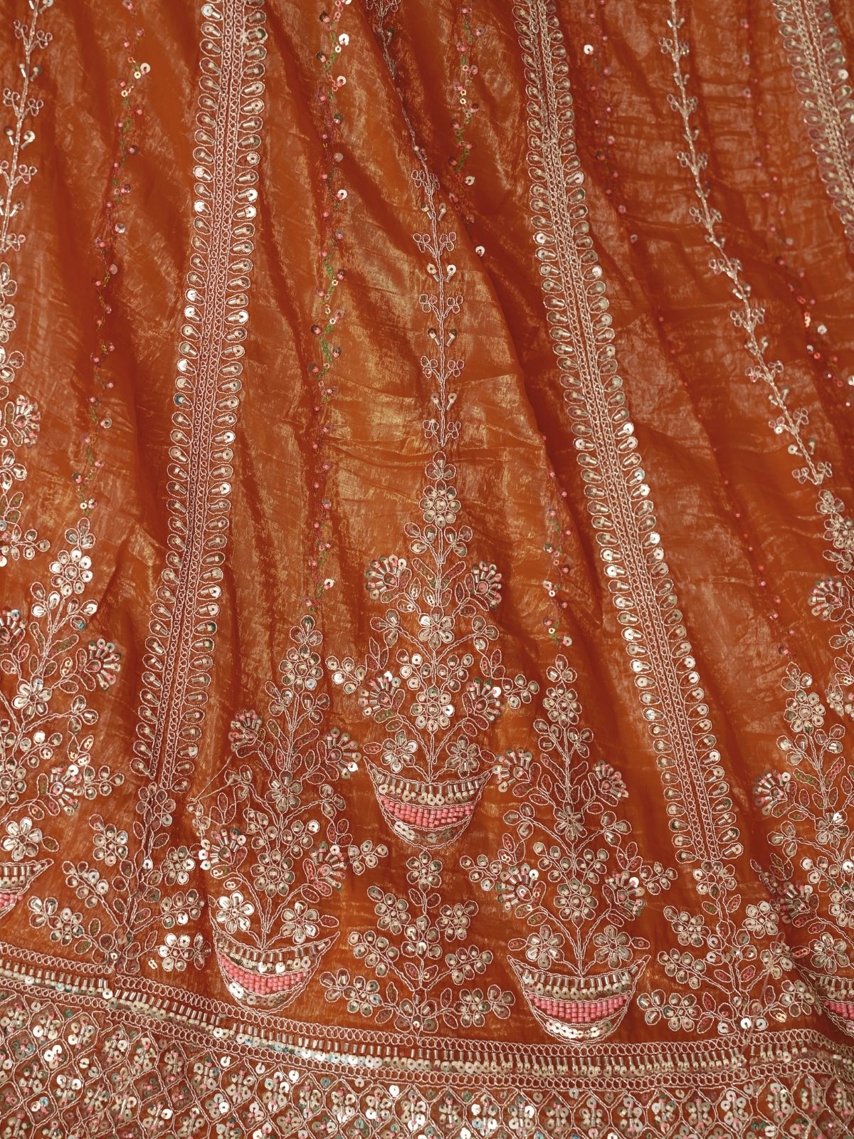 Odette Orange Jimmy Choo Embroidered Semi-Stitched Lehenga For Women - Image 5