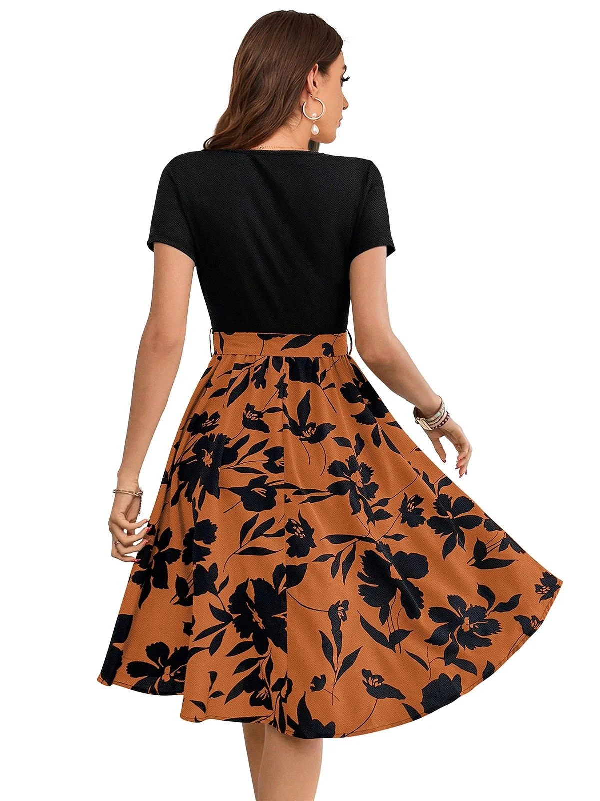 Odette Orange Knit Printed Dress For Women - Image 3