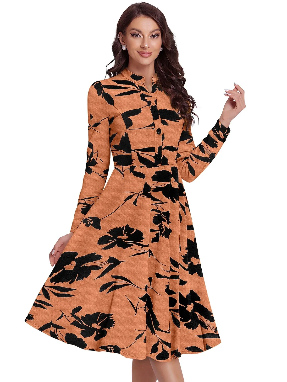 Odette Orange Knit Printed Dress For Women - Image 2