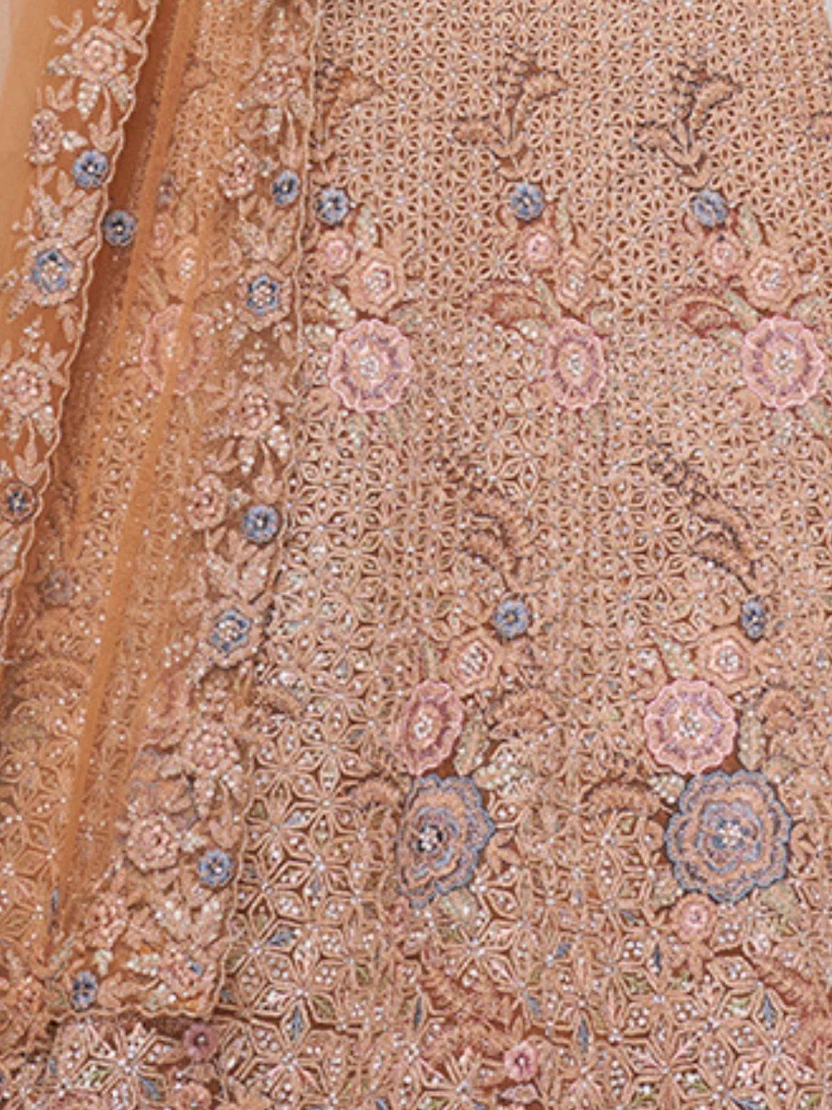 Odette Orange Net Embellished Semi Stitched Lehenga With Unstitched Blouse For Women - Image 6