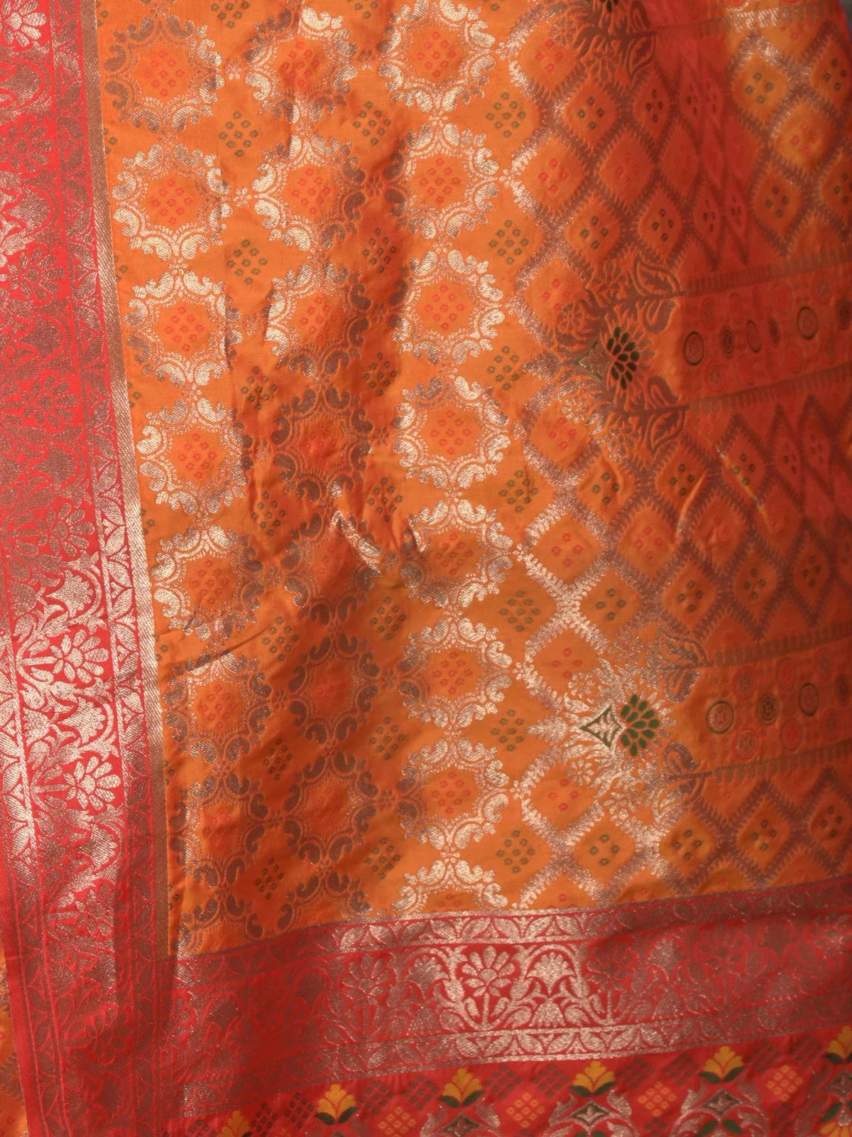 Odette Orange Patola Silk Woven Saree with Unstitched Blouse for Women - Image 5