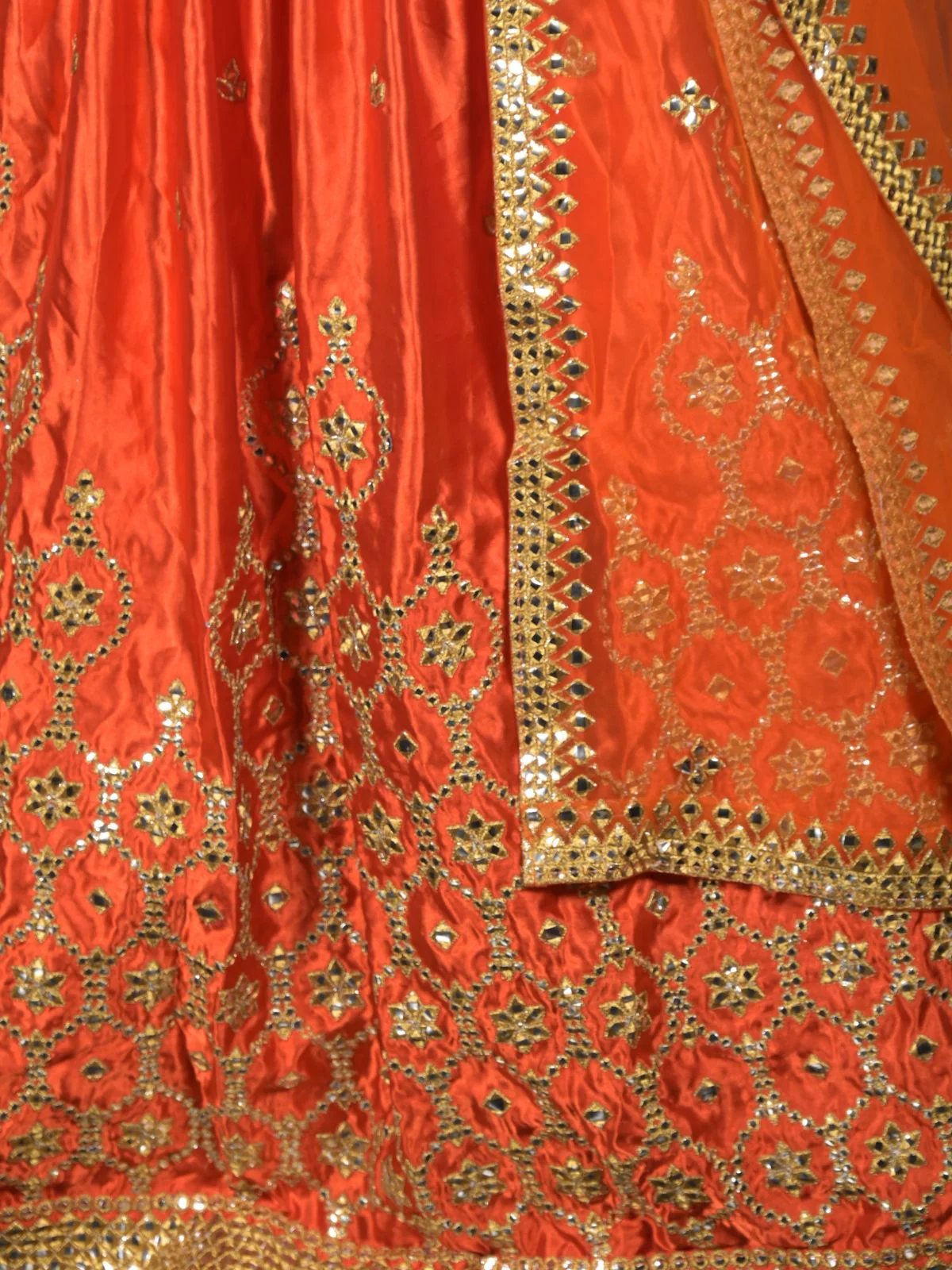 Odette Orange Satin Embroidered Semi Stitched Lehenga With Unstitched Blouse For Women - Image 5