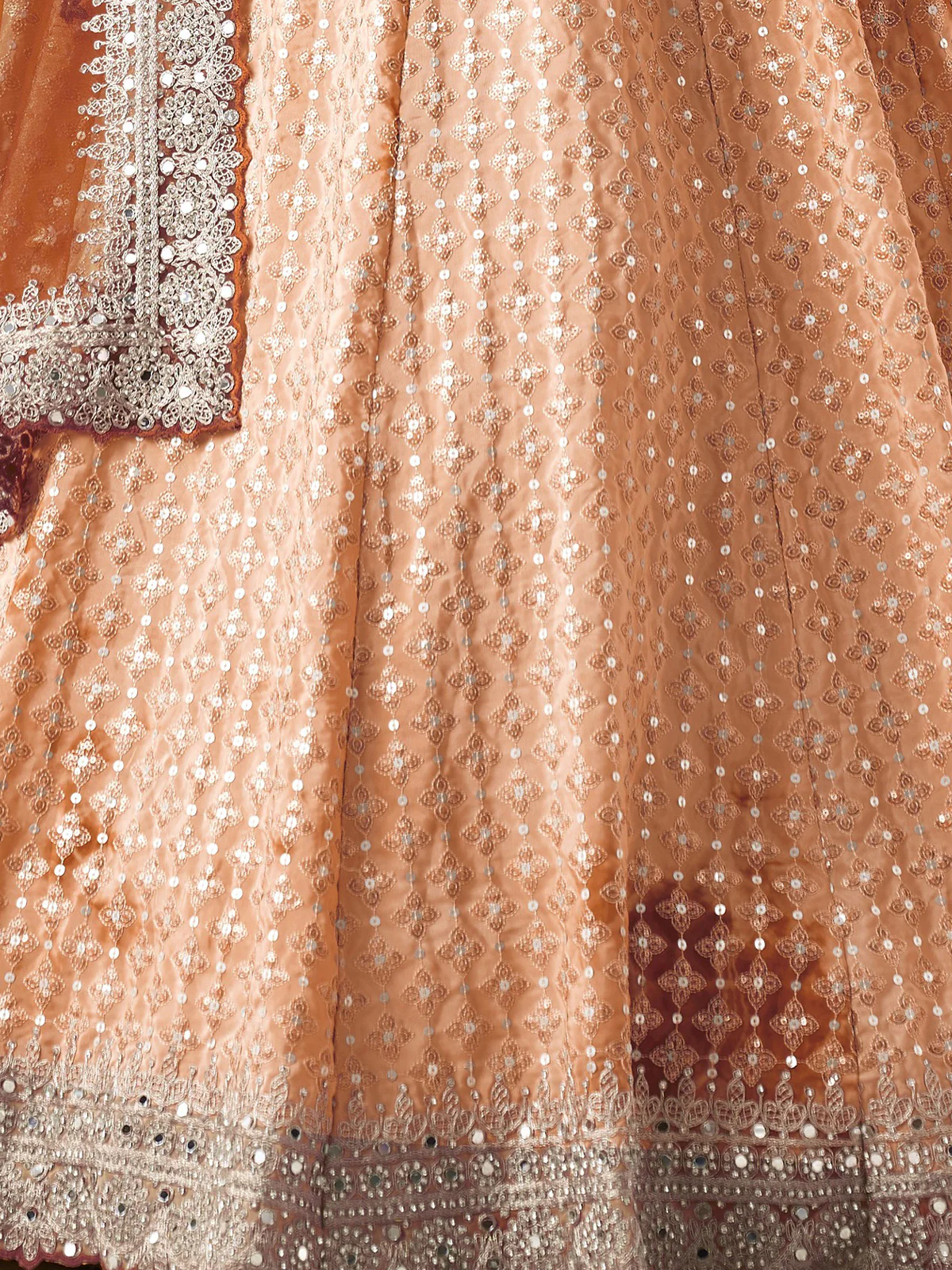 Odette Orange Shibori Crepe Embroidered Semi Stitched Lehenga With Unstitched Blouse for Women - Image 5