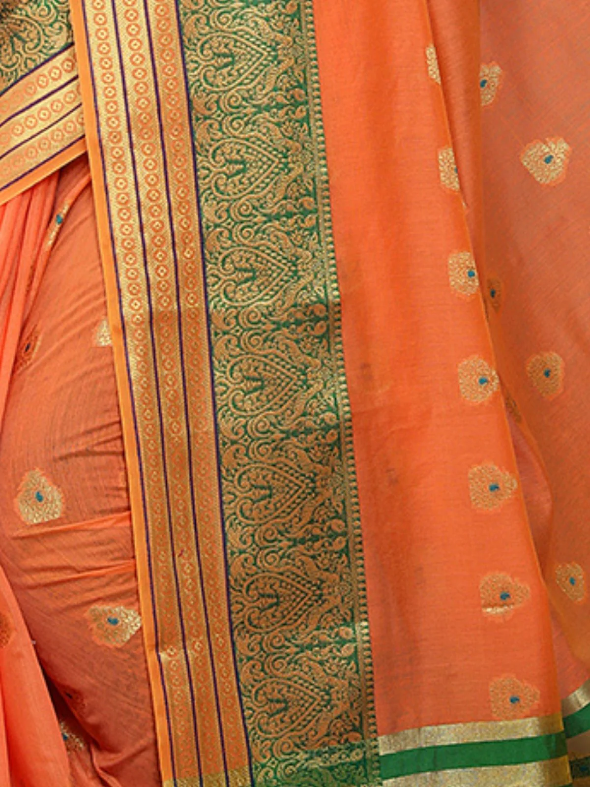 Odette Orange Silk Blend Embellished Saree For Women - Image 6