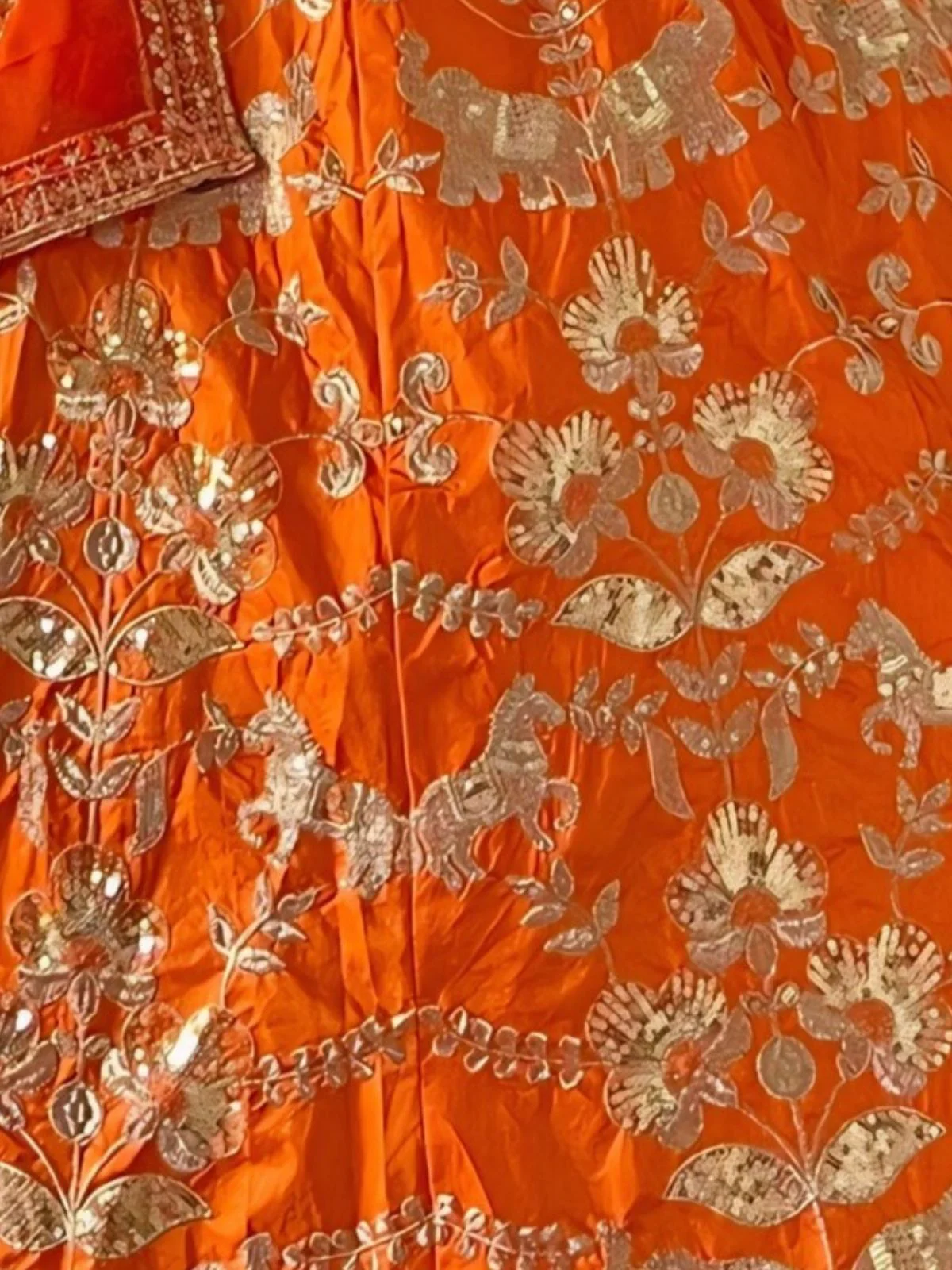 Odette Orange Silk Blend Embroidered Semi-Stitched lehenga For Women - Image 4