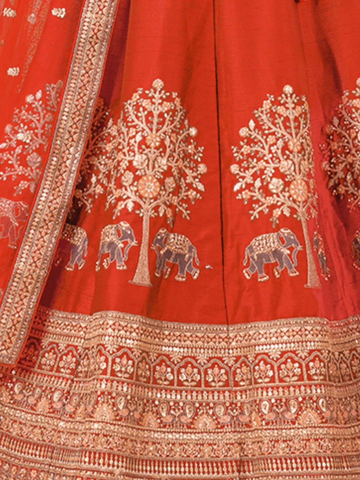 Odette Orange Silk Blend Embroidered Semi-Stitched Lehenga For Women - Image 4
