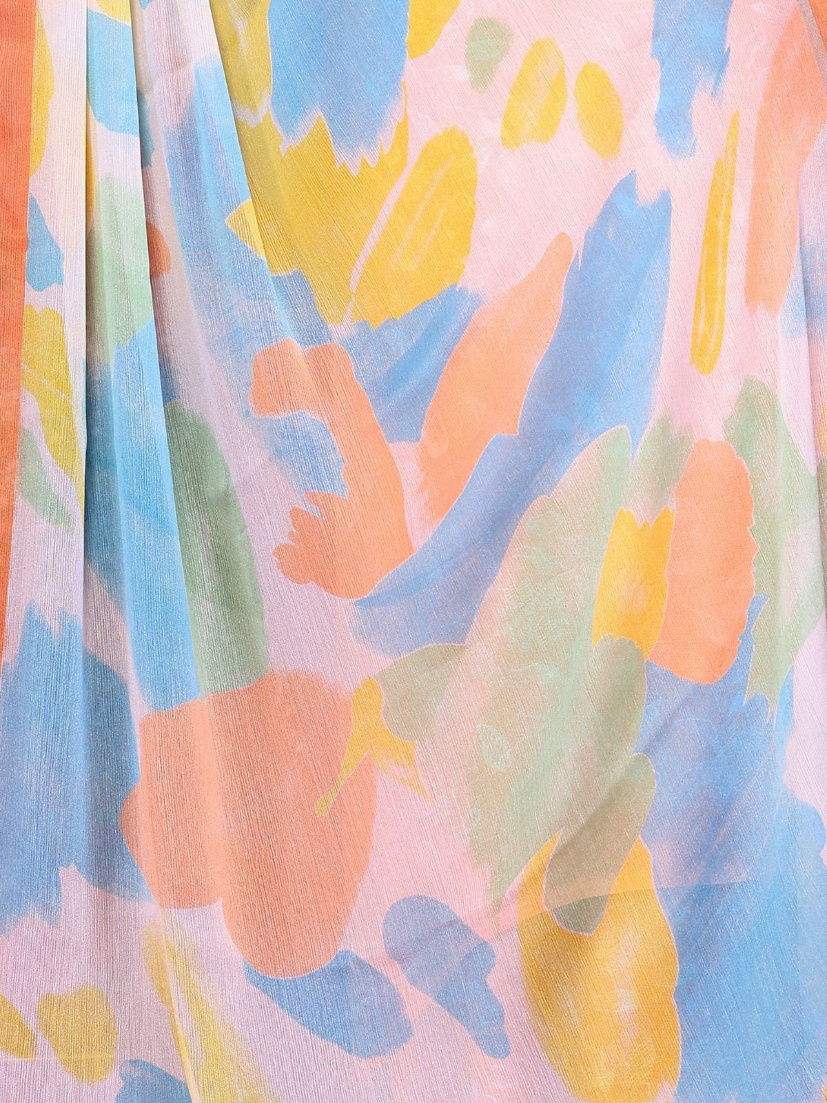 Odette Orange Silk Blend Printed Saree For Women - Image 5