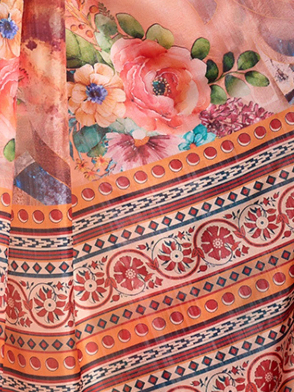 Odette Orange Silk Blend Printed Saree For Women - Image 5