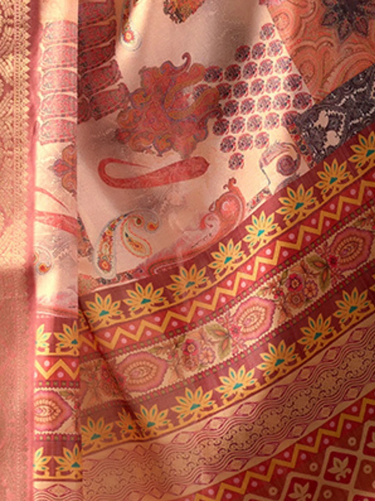 Odette Orange Silk Blend Printed Saree For Women - Image 5