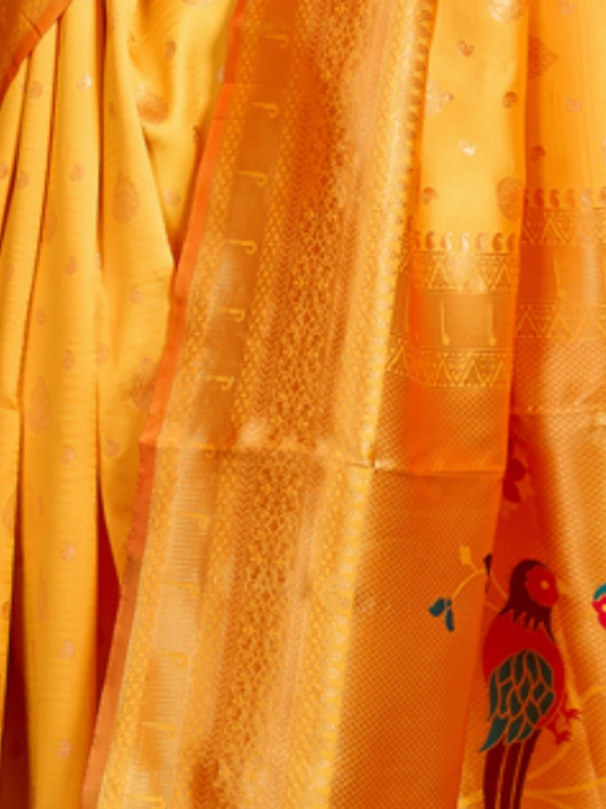 Odette Orange Silk Blend Woven Pithani Saree For Women - Image 6