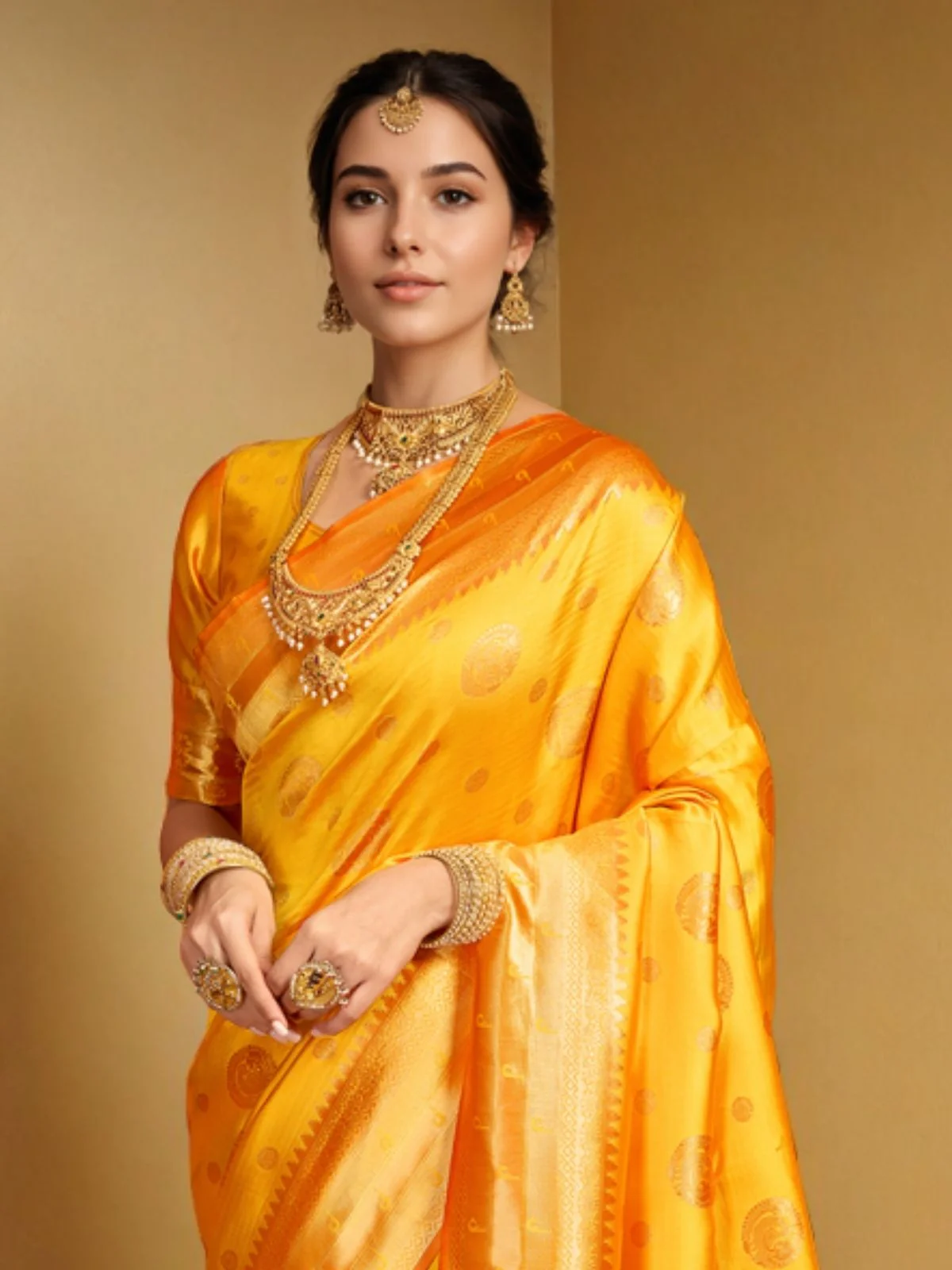 Odette Orange Silk Blend Woven Pithani Saree For Women - Image 5