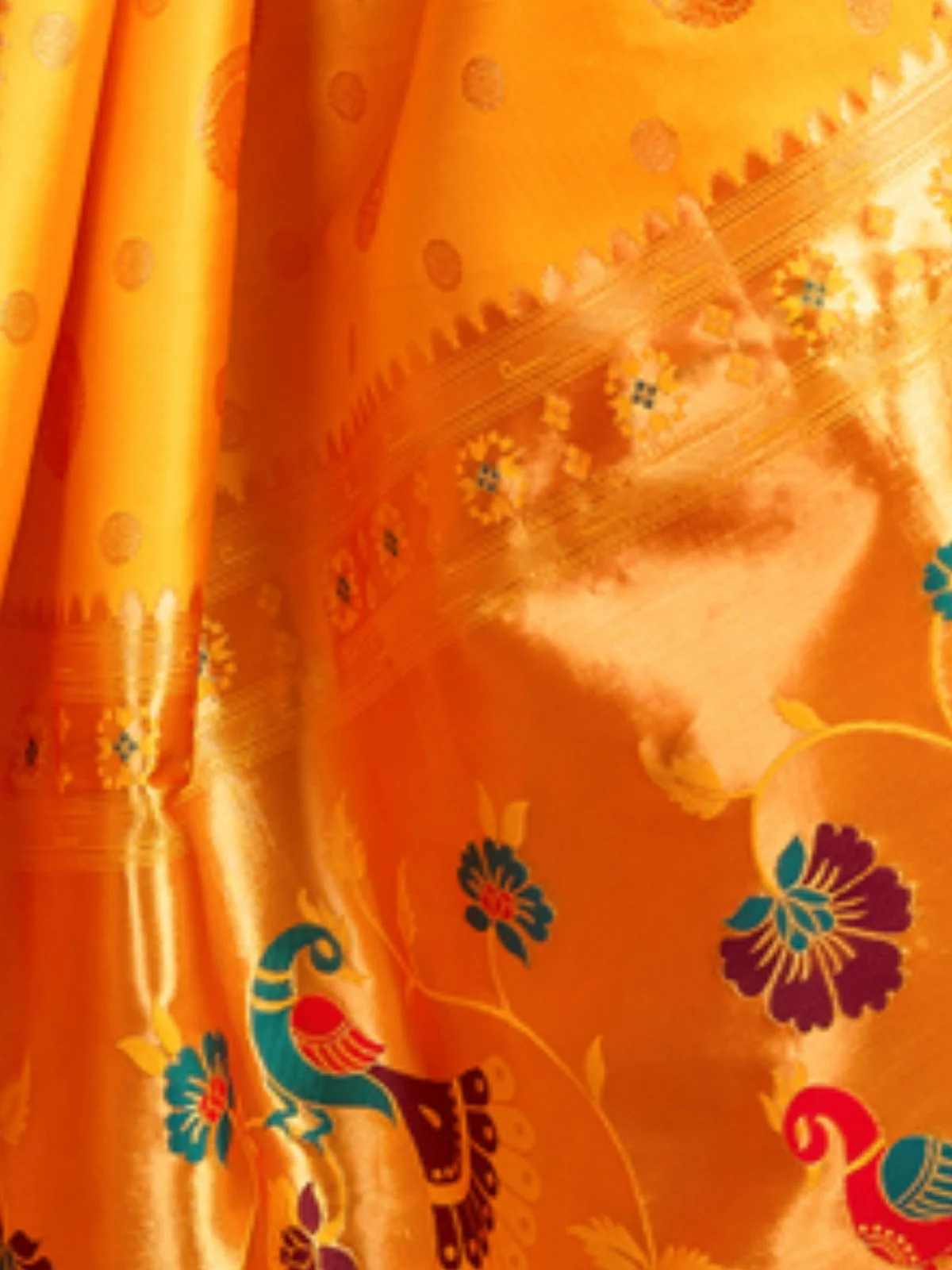 Odette Orange Silk Blend Woven Pithani Saree For Women - Image 6