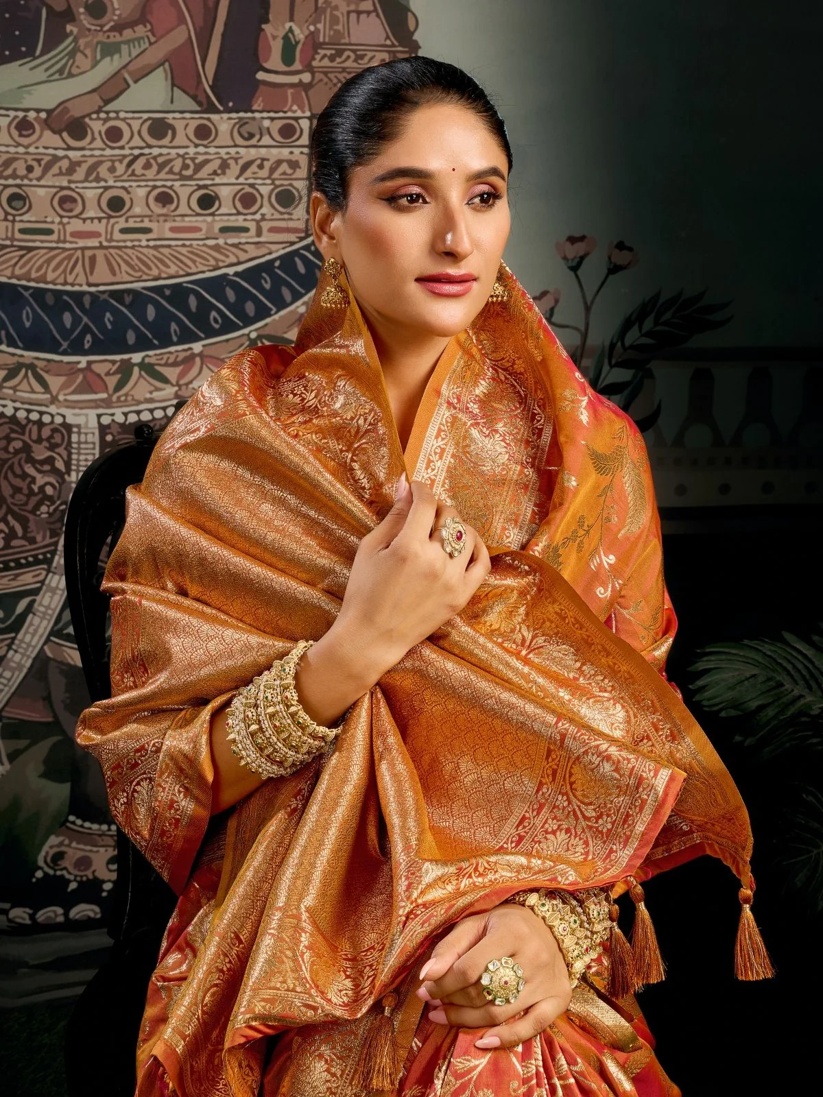 Odette Orange Silk Blend Woven Saree For Women - Image 5