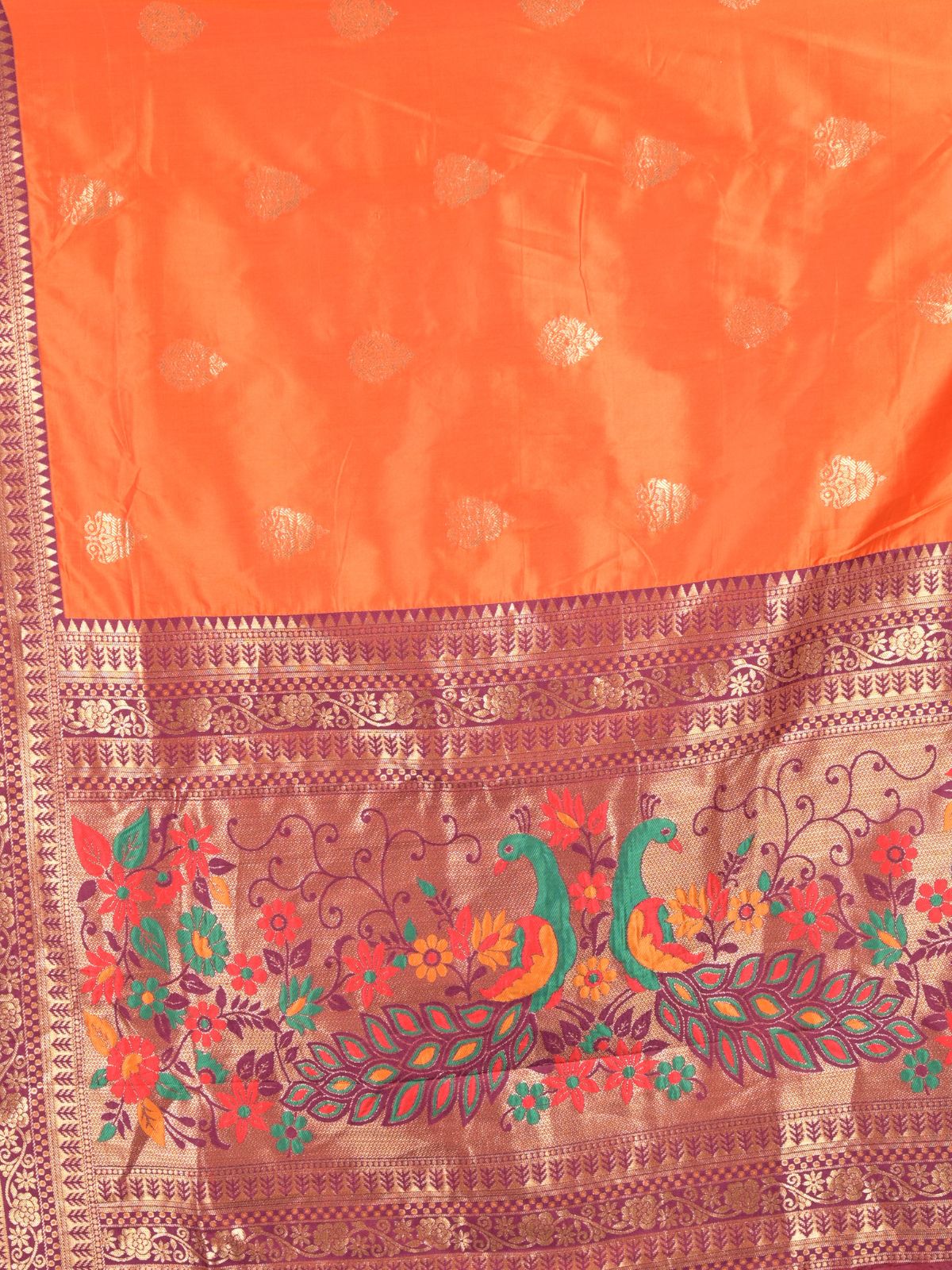 Odette Orange Silk Blend Woven Saree with Unstitched Blouse for Women - Image 5