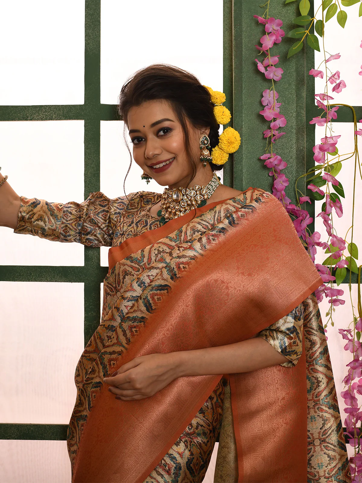 Odette Orange Soft Silk Woven Saree With Unstitched Blouse For Women - Image 3