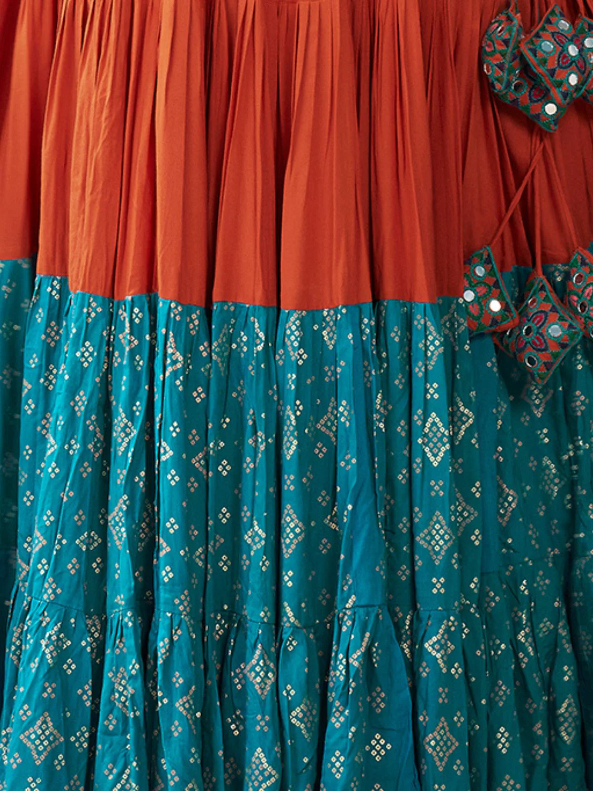 Odette Orange And Blue Viscose Rayon Stitched Lehenga Set For Women - Image 6