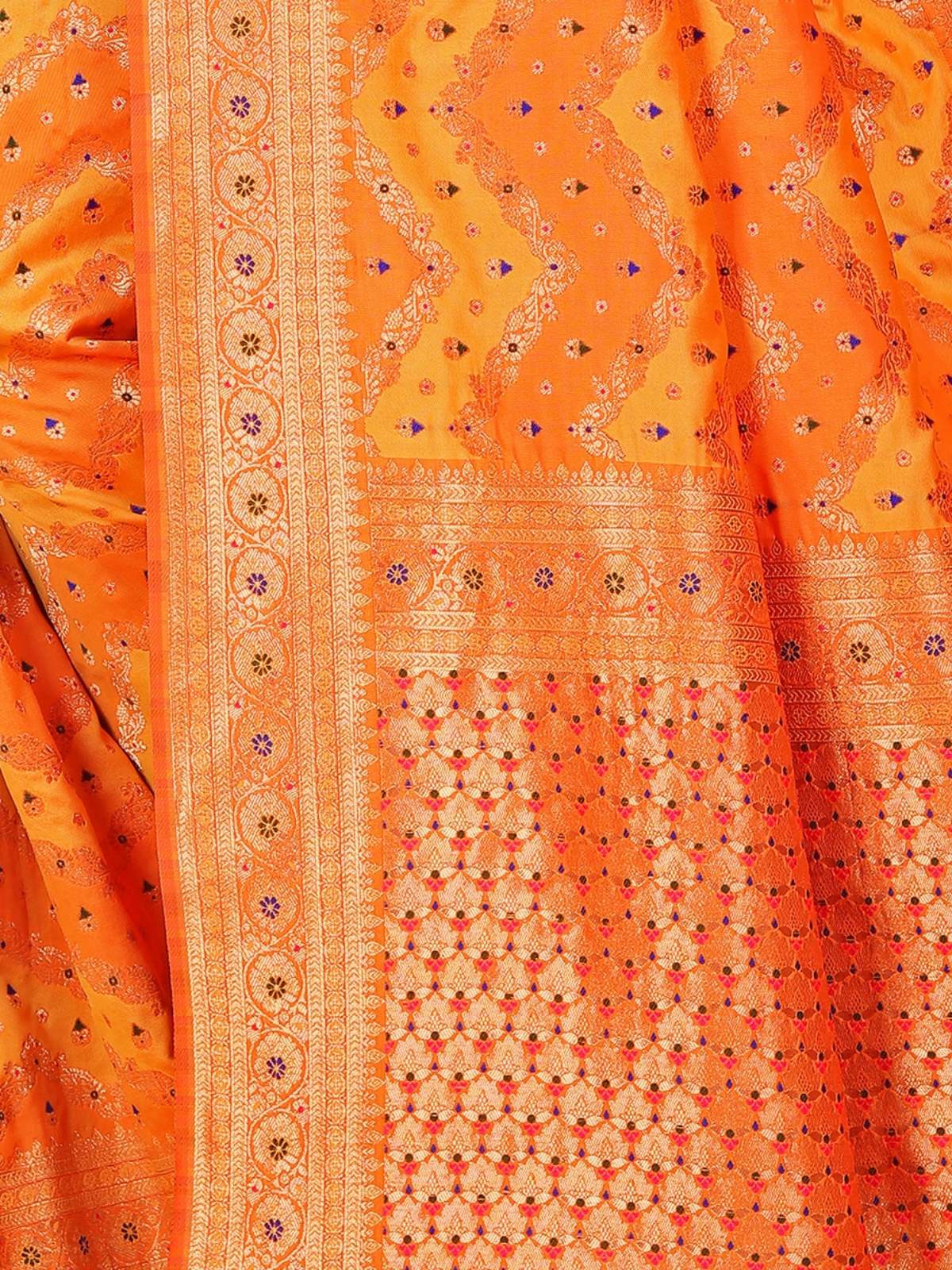 Odette Orange Woven Banarasi Silk Saree With Unstitched Blouse for Women - Image 6