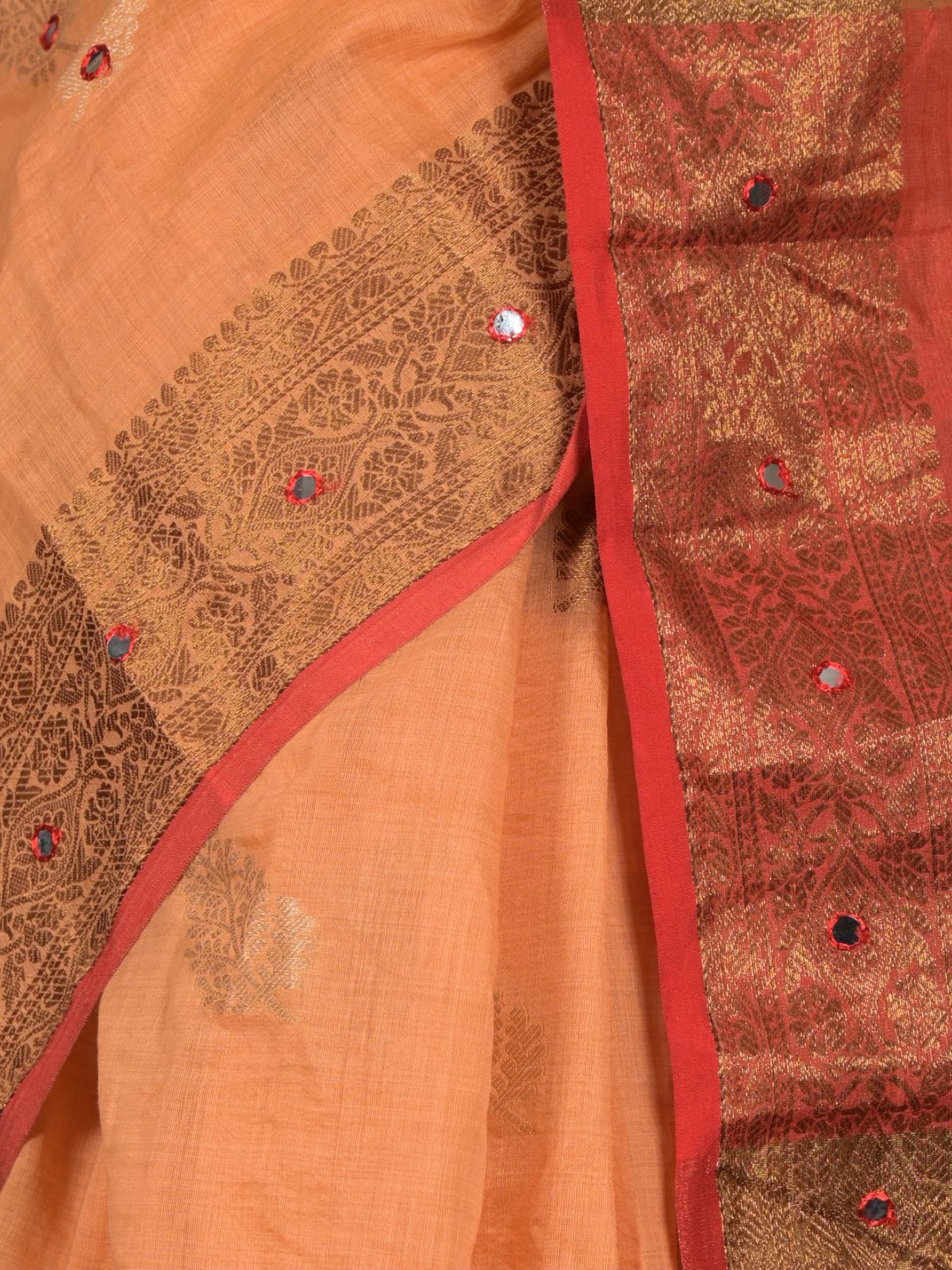 Odette Orange Woven Cotton Silk Blend Saree With Unstitched Blouse For Women - Image 5