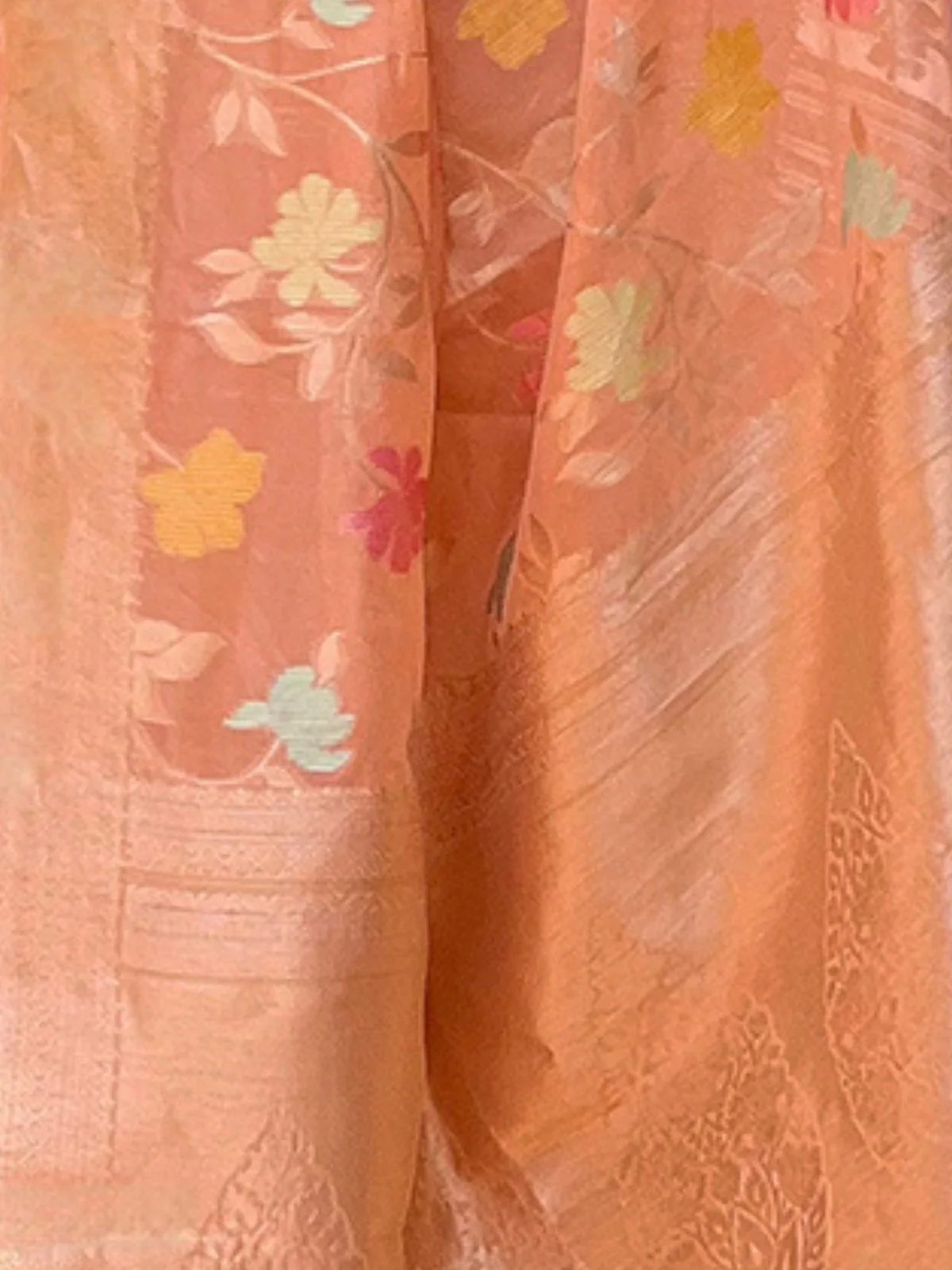 Odette Orange Woven Design Organza Saree With Unstitched Blouse For Women - Image 4